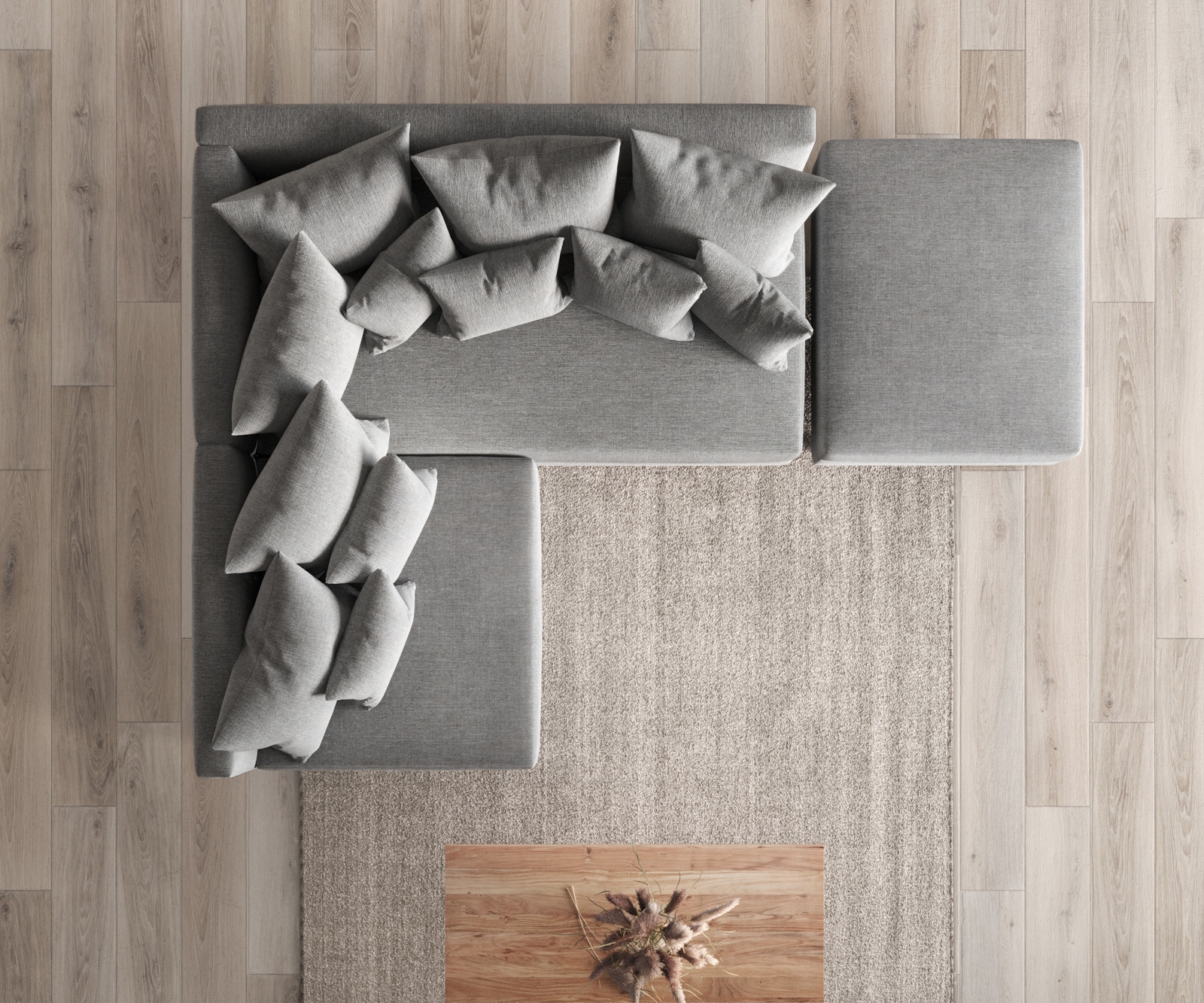 Canapé Clovis gris tabouret tissu plat ottoman droit canapé modulaire 4 Canapé Clovis gris tabouret tissu plat ottoman droit canapé modulaire 4