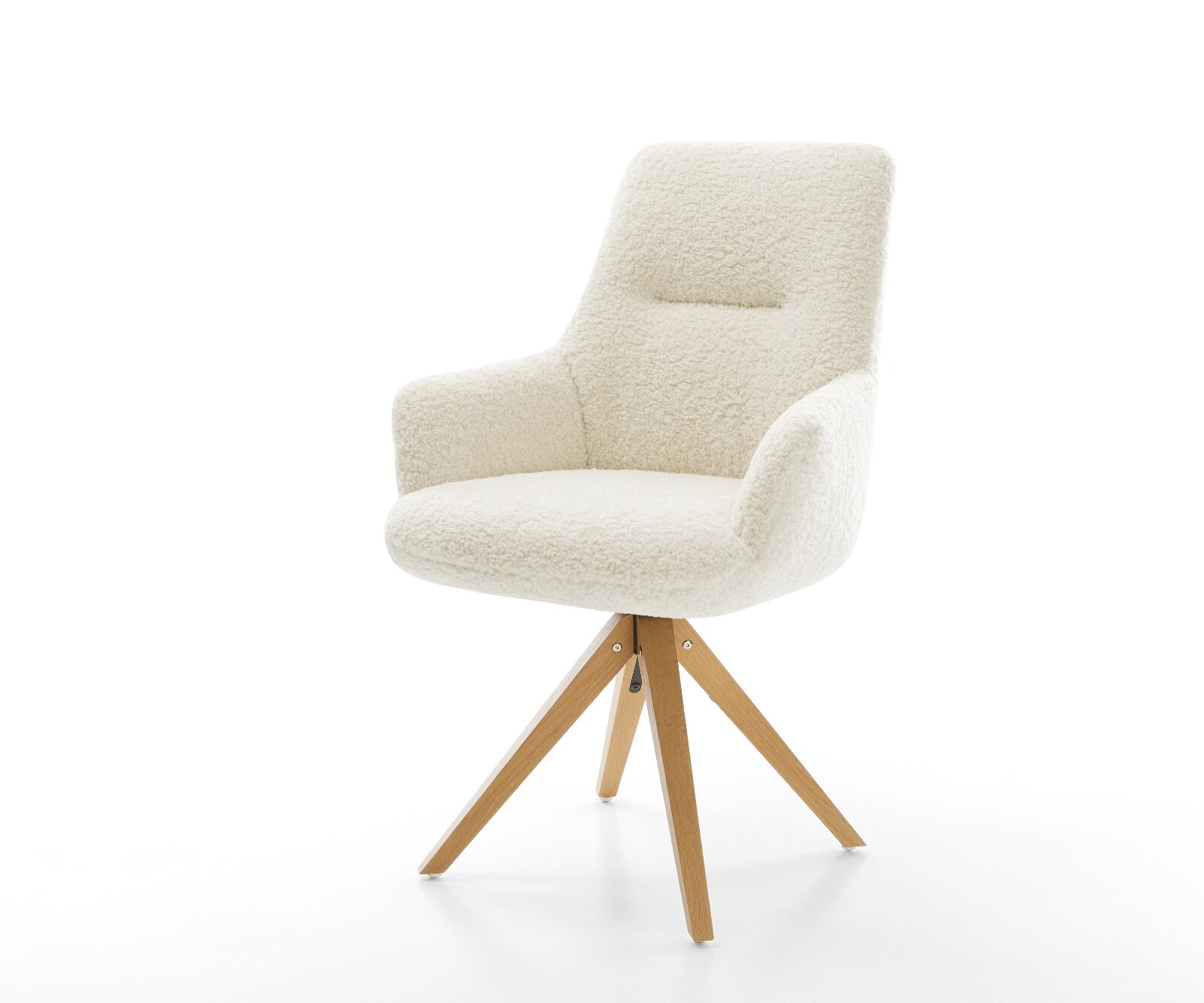 Chaise-pivotante Zelia-Flex avec accoudoirs tissu teddy beige pied en bois angulaire naturel pivotement sur 180° resorts ensachés 1