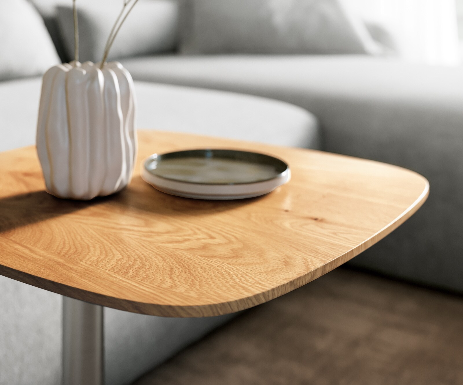 Couchtisch Edge Boot 50x50 cm Eiche Natur Schweizer Kante Eleny Edelstahl gebürstet 5