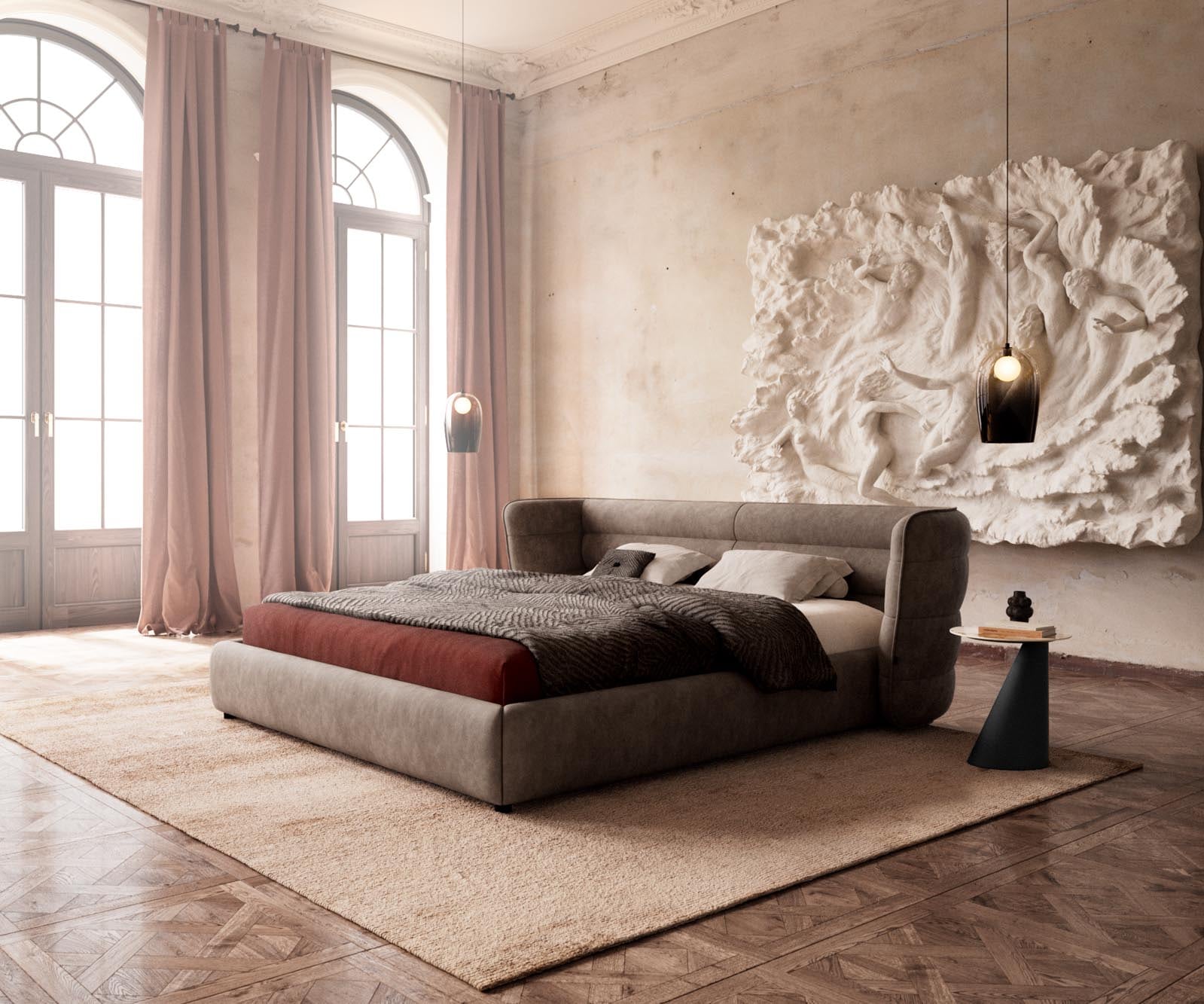 Polsterbettgestell Simea 180x200 cm Mikrofaser Taupe Vintage