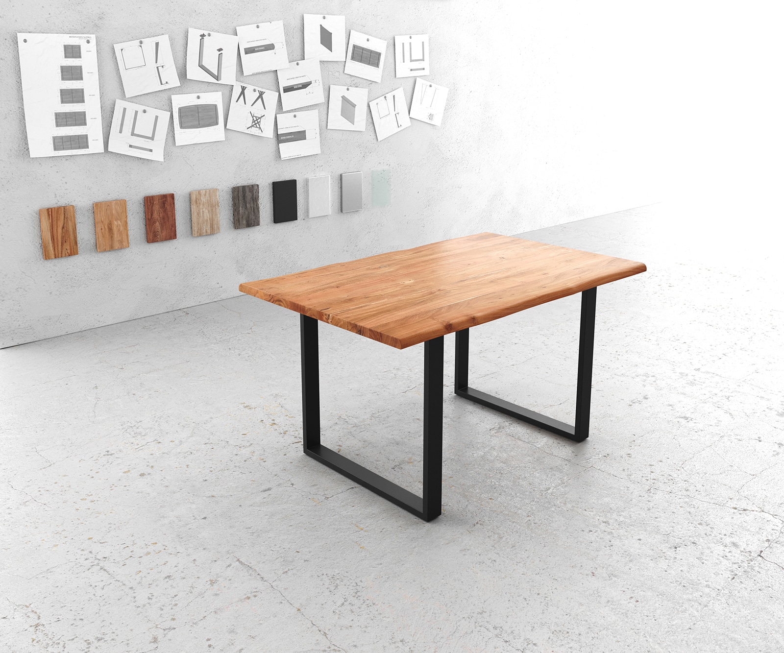 Esstisch Edge 140x90 Akazie Natur Metall schwarz Live-Edge Esstisch Edge 140x90 Akazie Natur Metall schwarz Live-Edge