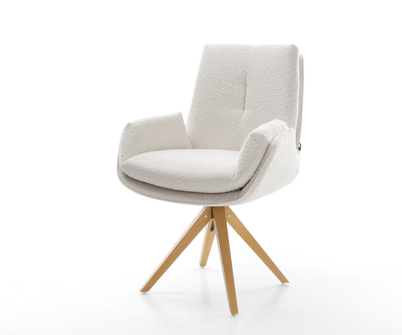 Drehstuhl Clea-Flex Bouclé Creme-Weiß Holzgestell kantig Natur 180° drehbar