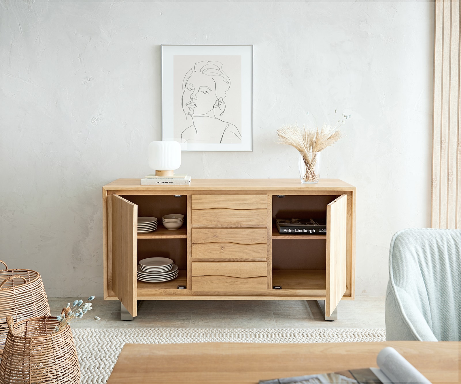 Sideboard Live-Edge 150 cm Eiche Natur 3 Schübe 2 Türen 4 Sideboard Live-Edge 150 cm Eiche Natur 3 Schübe 2 Türen 4