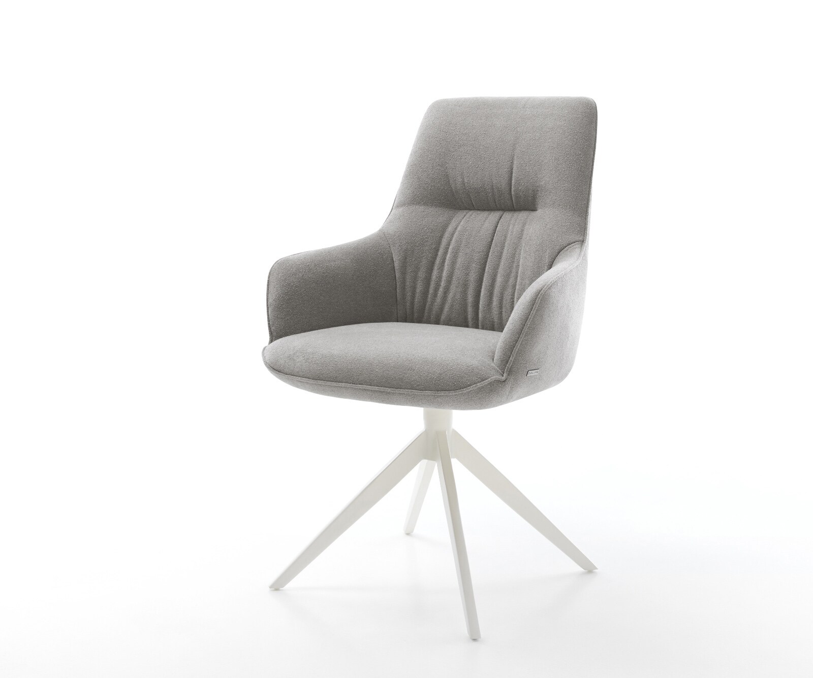 Chaise-pivotante Zelia-Flex avec accoudoirs tissu structuré doux gris pied croisé large blanc pivotement sur 360° fonction bascule resorts ensachés 1