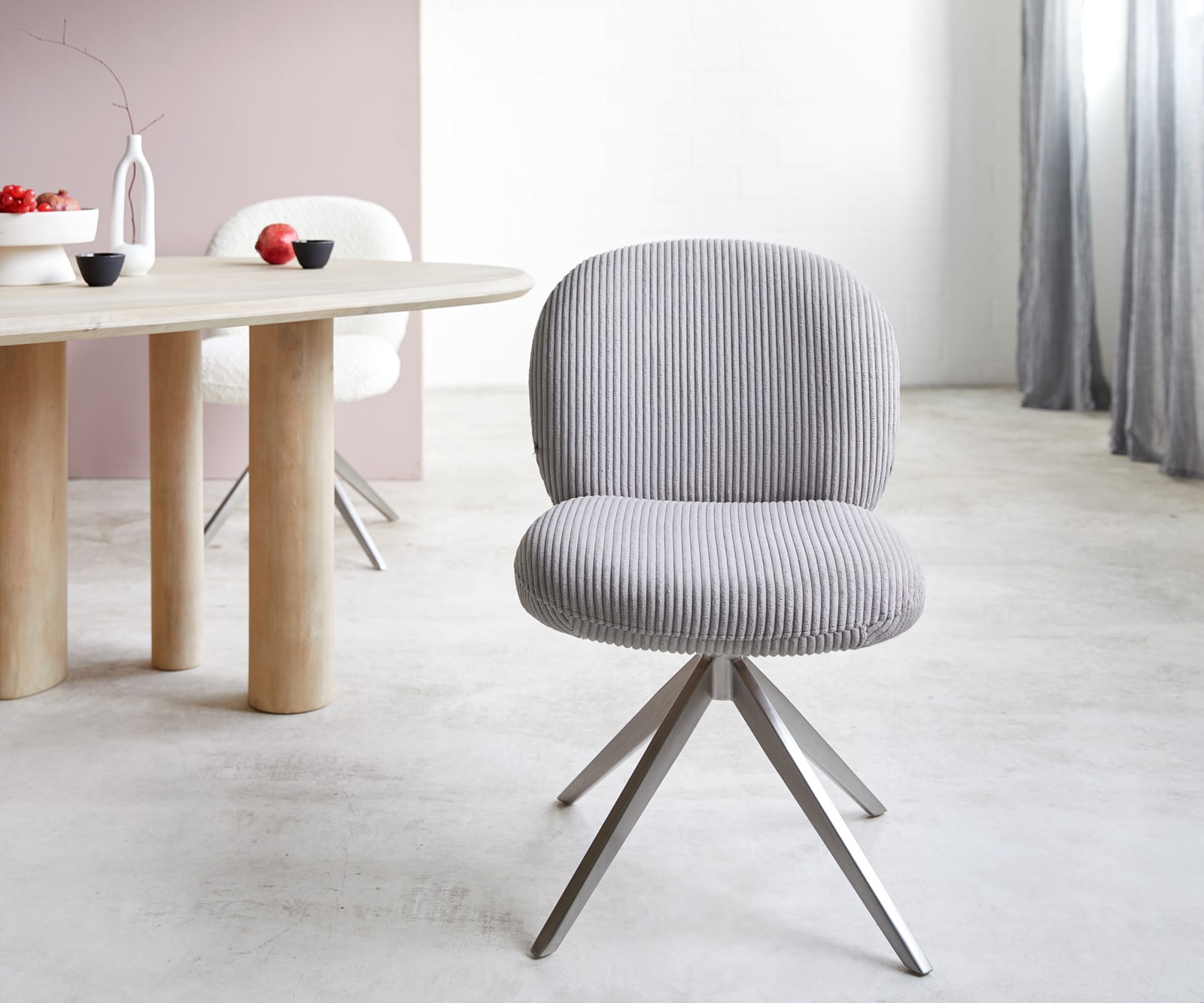 Drehstuhl Nube-Flex Cord Silbergrau Kreuzgestell breit Edelstahl 360° drehbar Taschenfederkern 2 Drehstuhl Nube-Flex Cord Silbergrau Kreuzgestell breit Edelstahl 360° drehbar Taschenfederkern 2