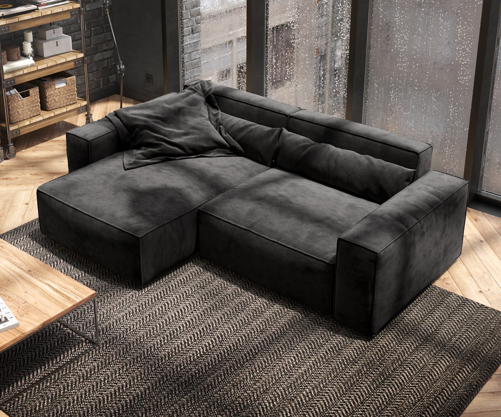 Ecksofa Sirpio L 260x160 cm Mikrofaser Schwarz Recamiere variabel 4