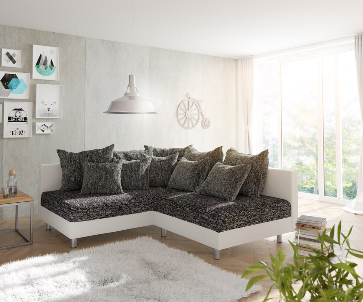 Canapé d'angle Clovis blanc noir ottoman gauche canapé module Canapé d'angle Clovis blanc noir ottoman gauche canapé module