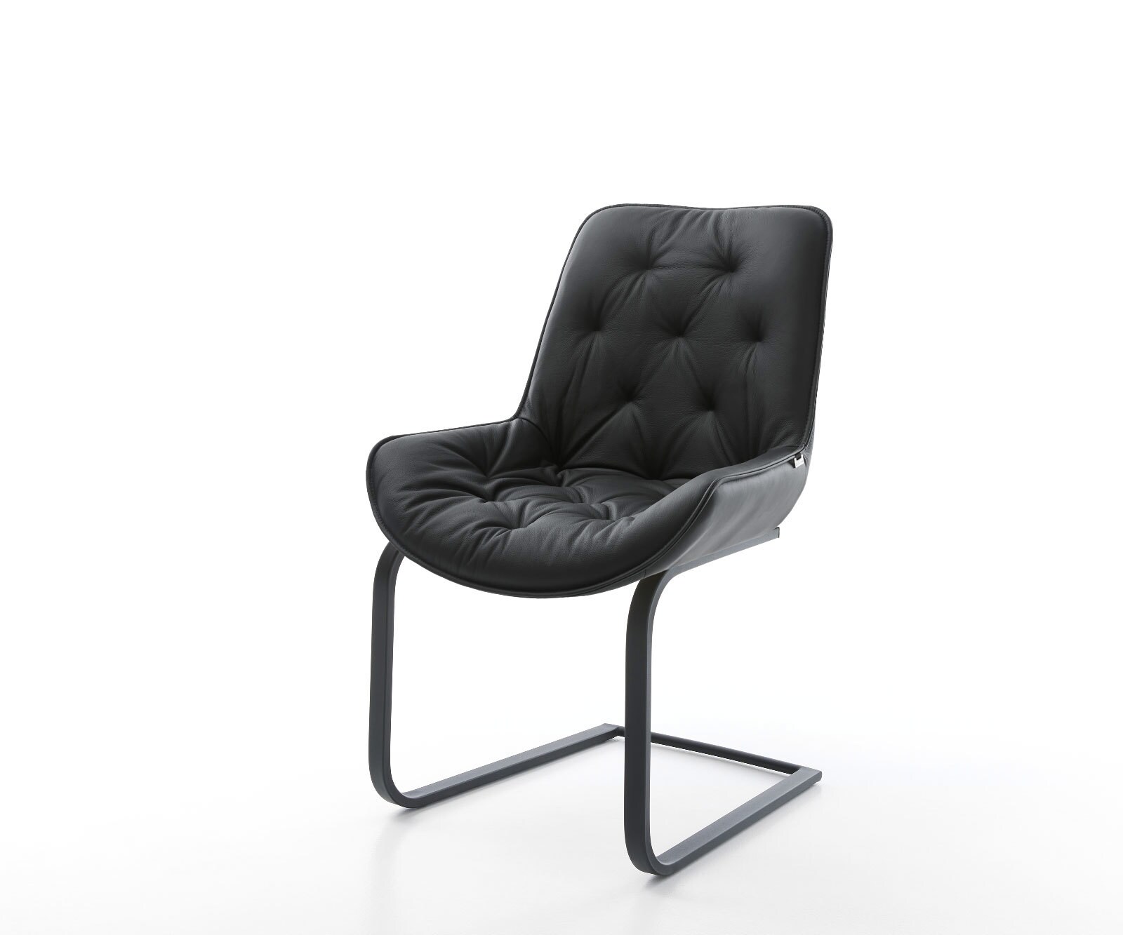 Schwingstuhl Taimi-Flex Echt-Leder Schwarz Freischwinger flach Schwarz