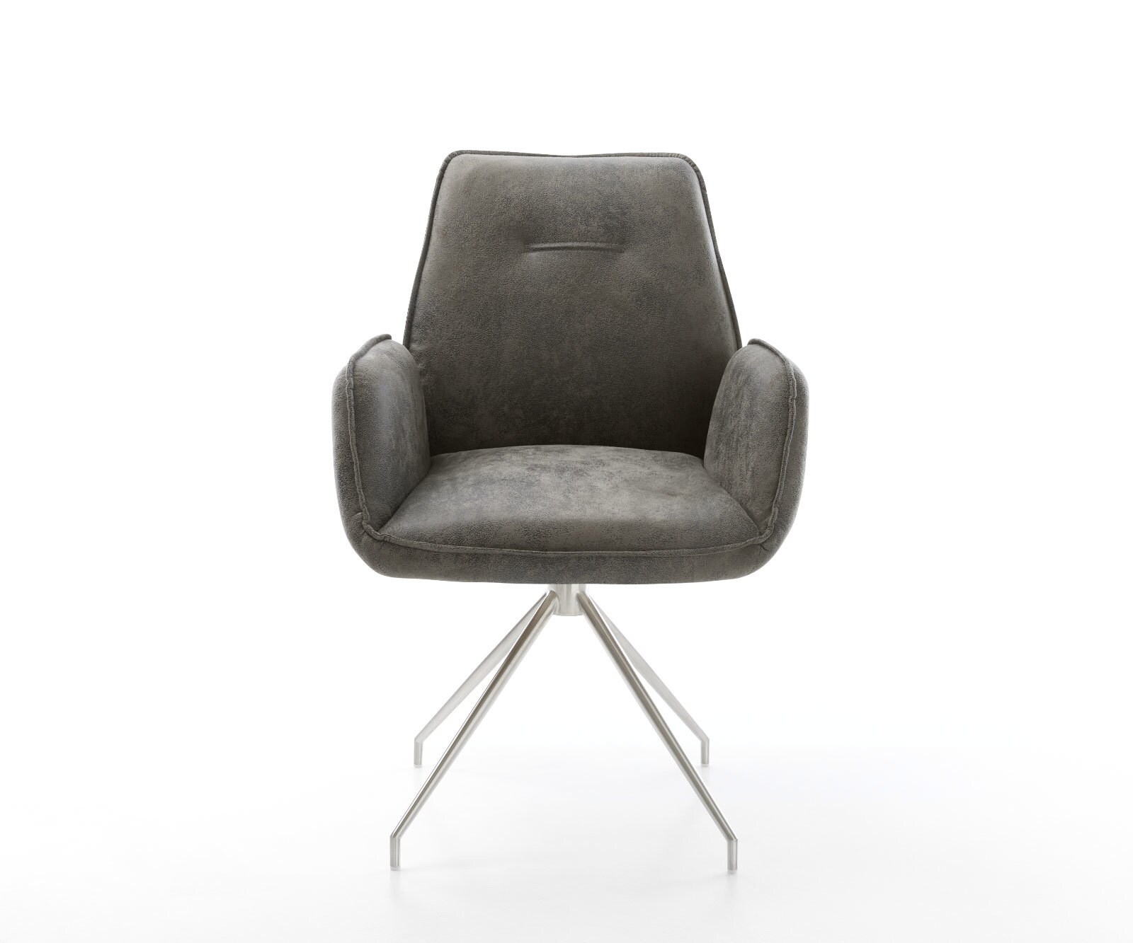 Chaise-de-salle-à-manger Zoa-Flex microvelours gris antique pied croisé conique acier inoxydable brossé ressorts ensachés 2
