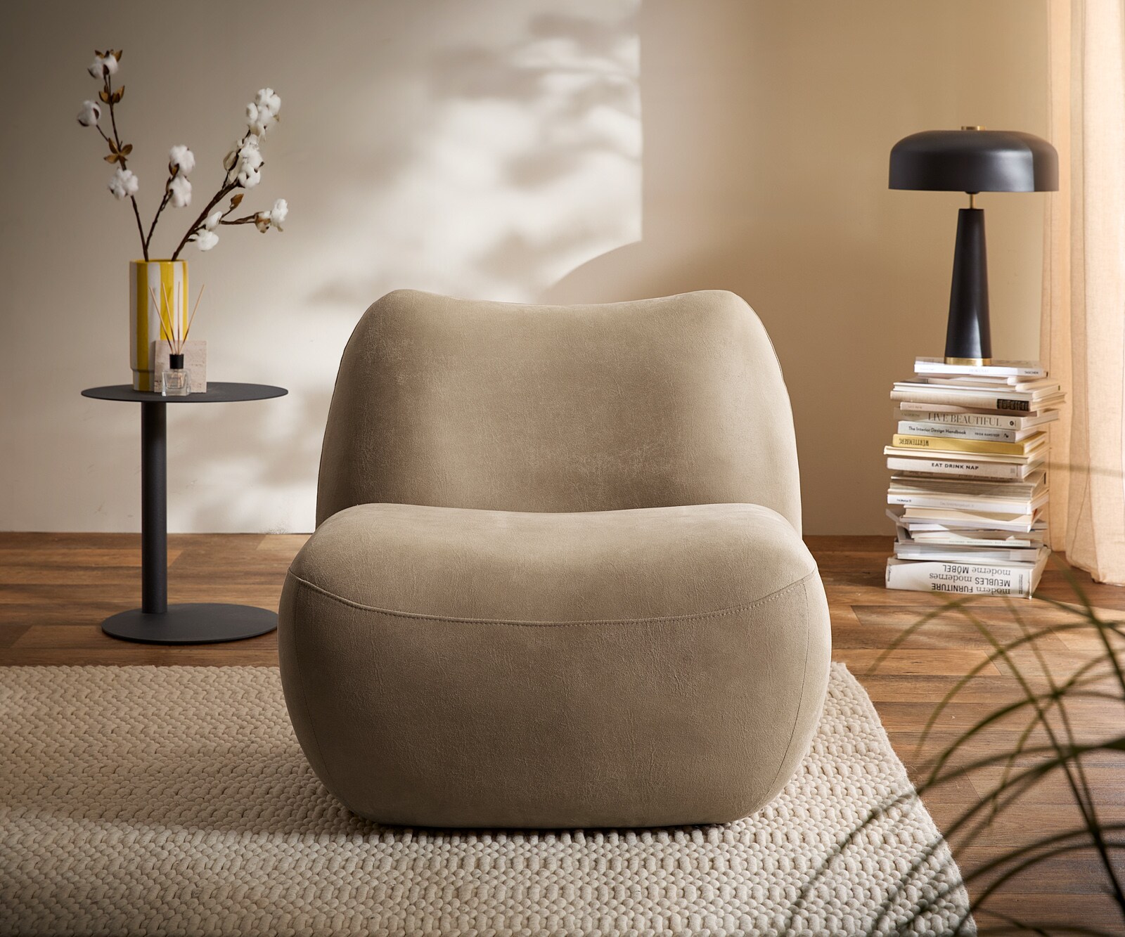 Fauteuil-lounge Zena 75x85 cm microfibre  Beige Vintage 1