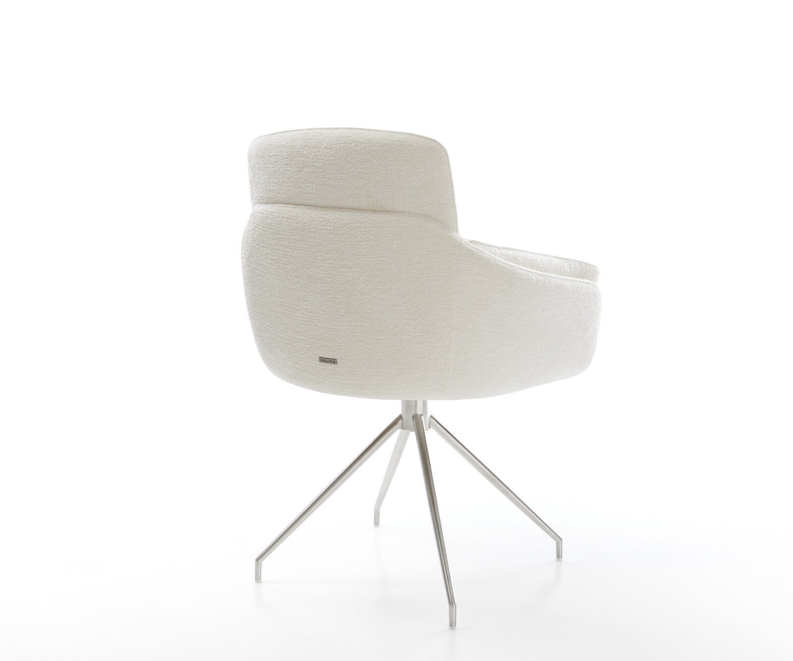 Chaise-de-salle-à-manger Luan-Flex avec accoudoirs bouclé doux beige pied croisé conique acier inoxydable 5