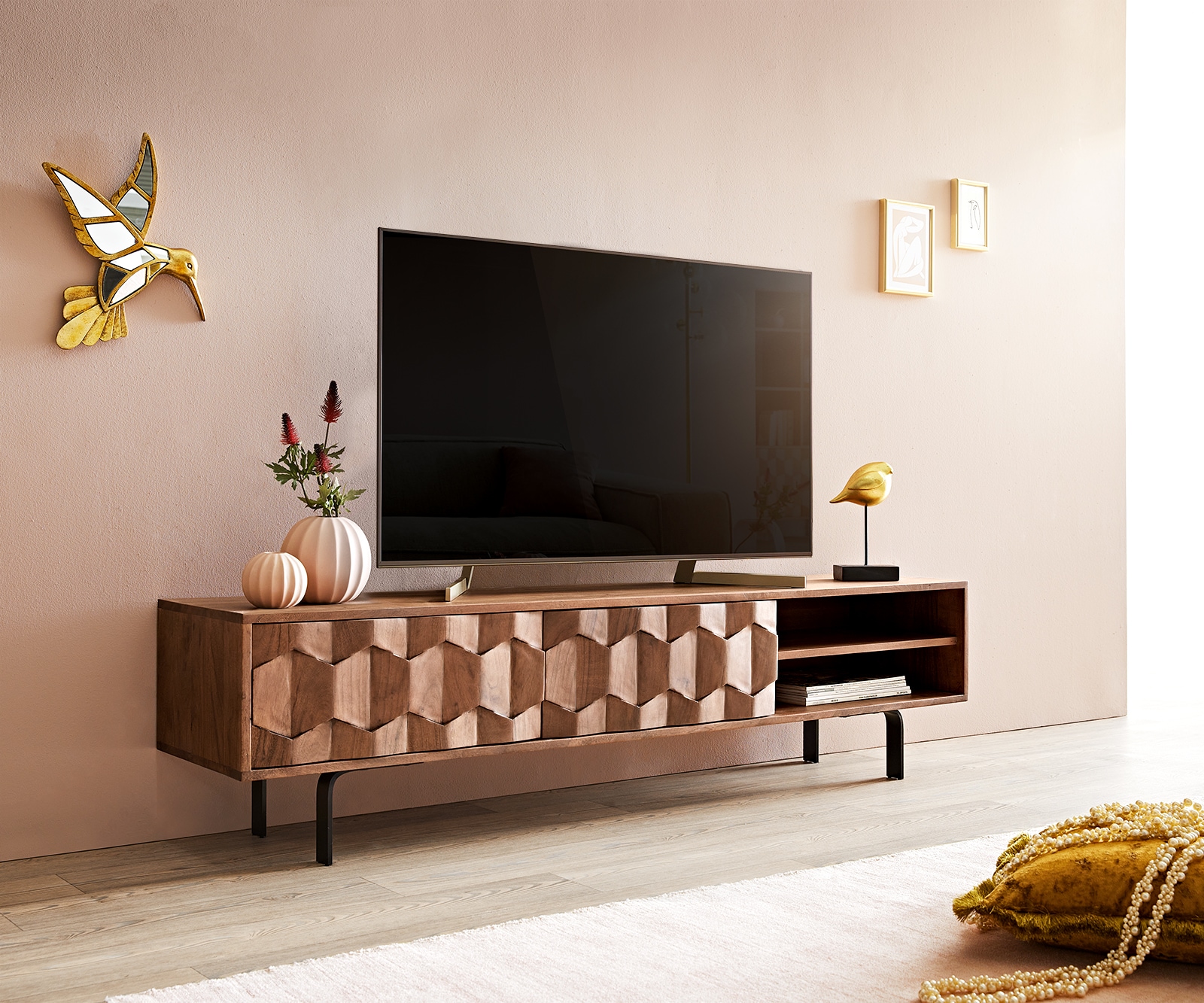 Buffet bas Fevo 160 cm acacia marron 2 portes Pied-L Buffet bas Fevo 160 cm acacia marron 2 portes Pied-L