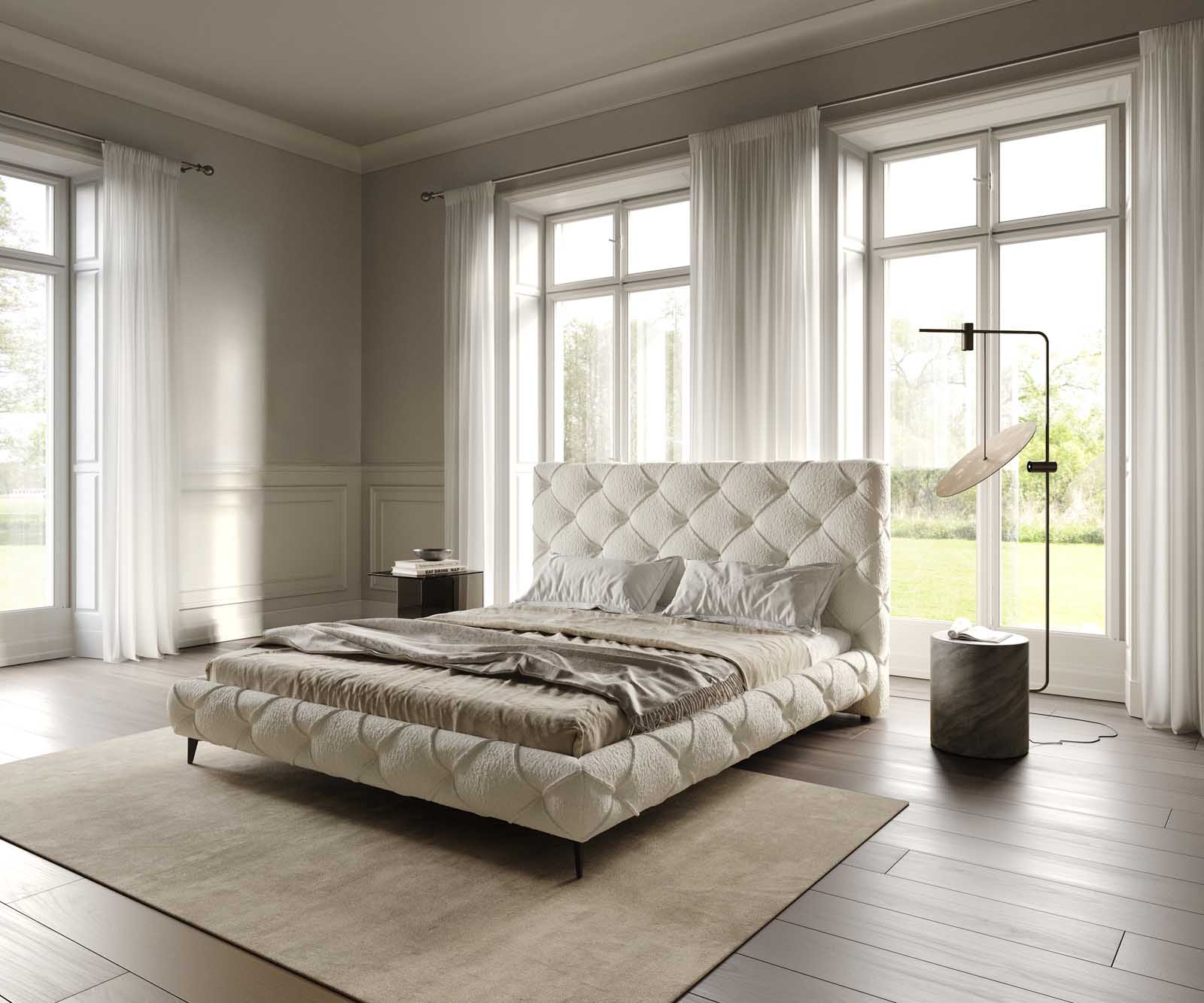 Polsterbettgestell Nayara 180x200 cm Bouclé Creme-Weiß 1