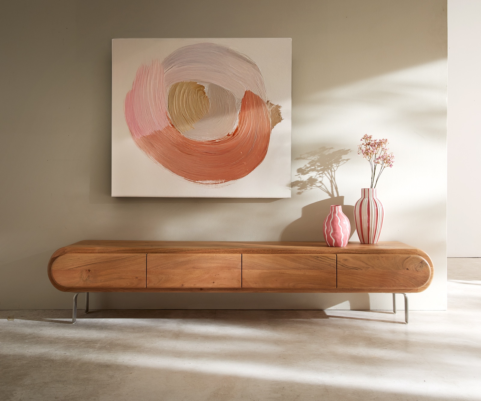 Lowboard Sohara 175 cm Akazie Natur 4 Türen L-Fuß silber 1 Lowboard Sohara 175 cm Akazie Natur 4 Türen L-Fuß silber 1