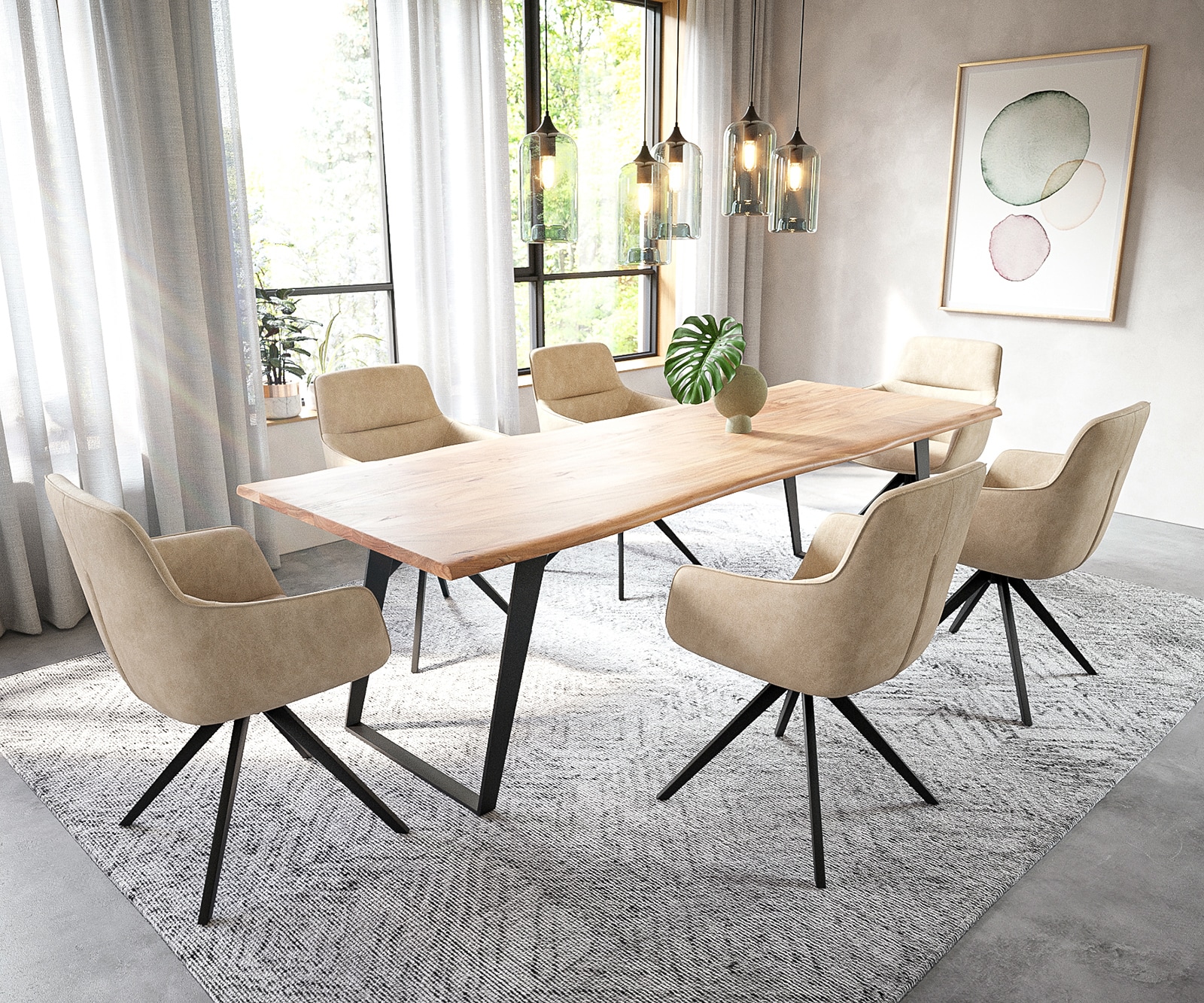 Chaise-de-salle-à-manger Pejo-Flex microvelours beige vintage pied croisé angulaire noir ressorts ensachés 3 Chaise-de-salle-à-manger Pejo-Flex microvelours beige vintage pied croisé angulaire noir ressorts ensachés 3