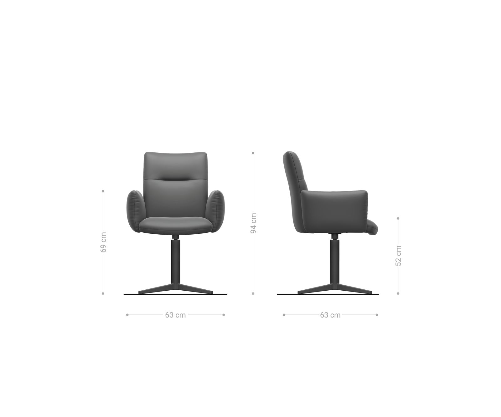Chaise-pivotante Jova-Flex avec accoudoirs cuir de vache noir pied croisé large grafiete pivotement sur 360° fonction bascule ressorts ensachés 5