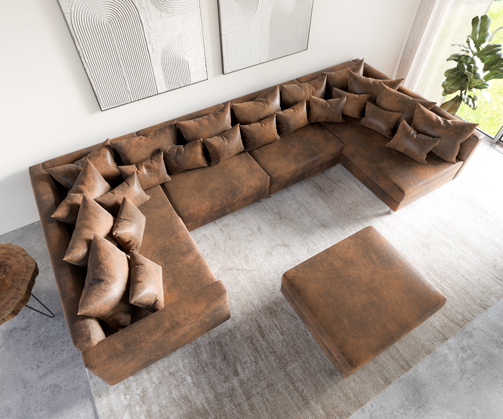 Wohnlandschaft Clovis XL modular Braun Antik Optik Hocker Armlehne 3 Wohnlandschaft Clovis XL modular Braun Antik Optik Hocker Armlehne 3