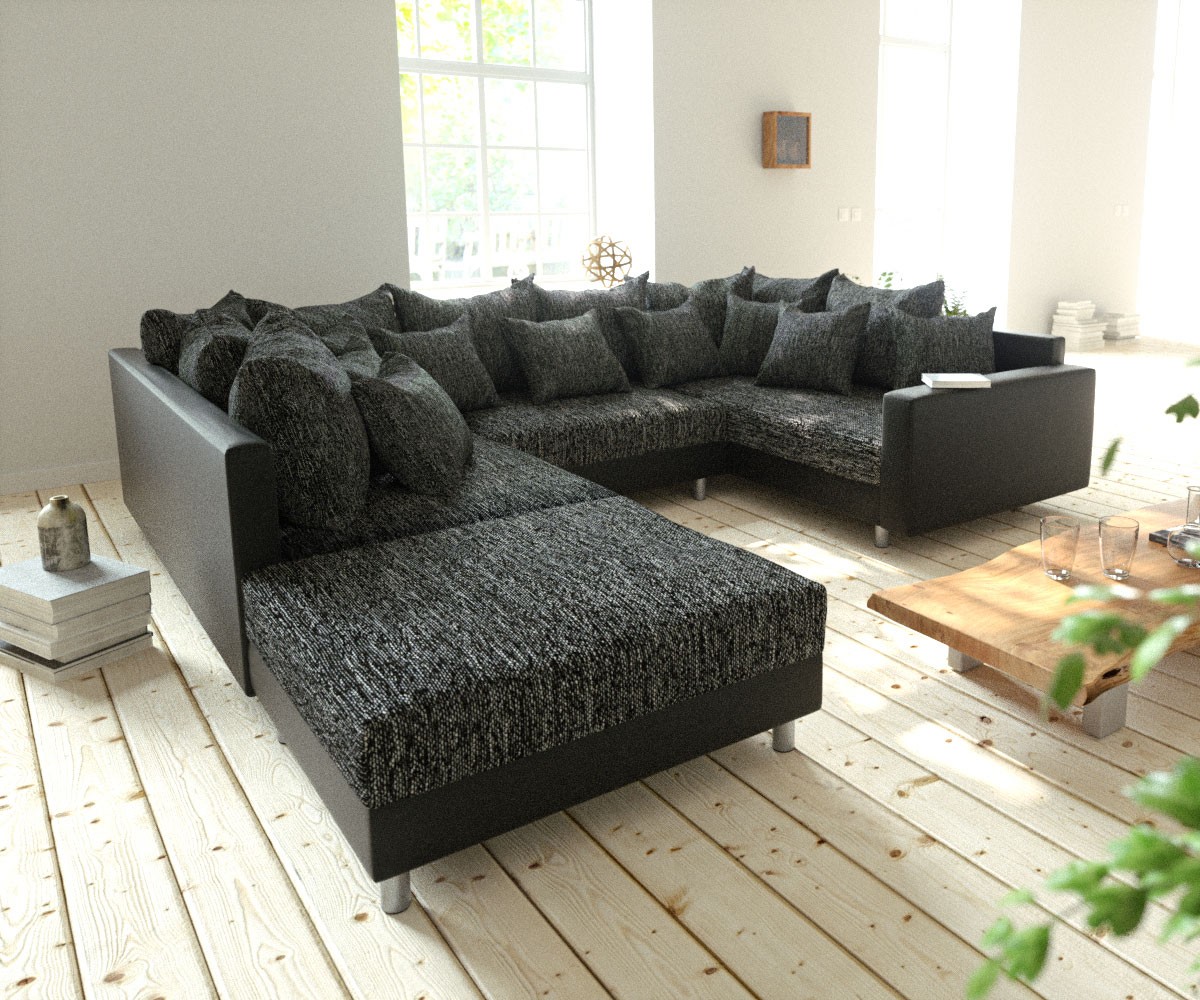 Wohnlandschaft Clovis Schwarz Modulsofa Hocker Armlehne 