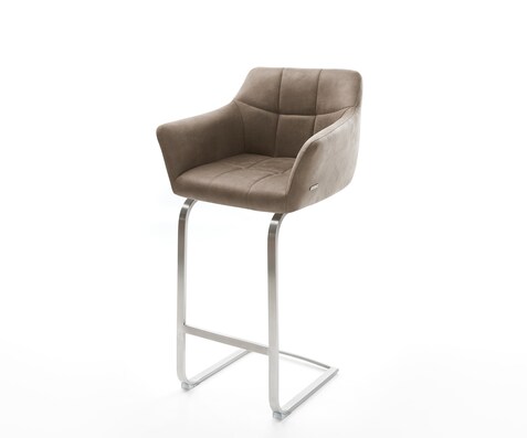 Chaise-de-bar Yulo-Flex vintage taupe cantilever plat acier inoxydable