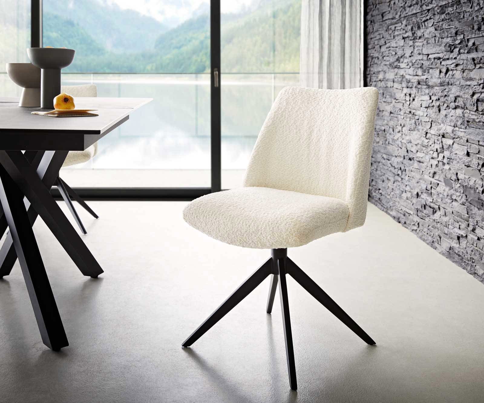 Drehstuhl Elso-Flex Bouclé Weiß Kreuzgestell breit Schwarz 360° drehbar Taschenfederkern Drehstuhl Elso-Flex Bouclé Weiß Kreuzgestell breit Schwarz 360° drehbar Taschenfederkern