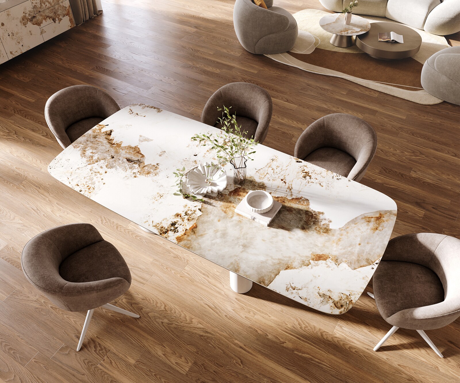 Table à manger Edge Boot 260x120 cm Céramique Minas Melange Blanc-Beige Troa Métal Blanc 3