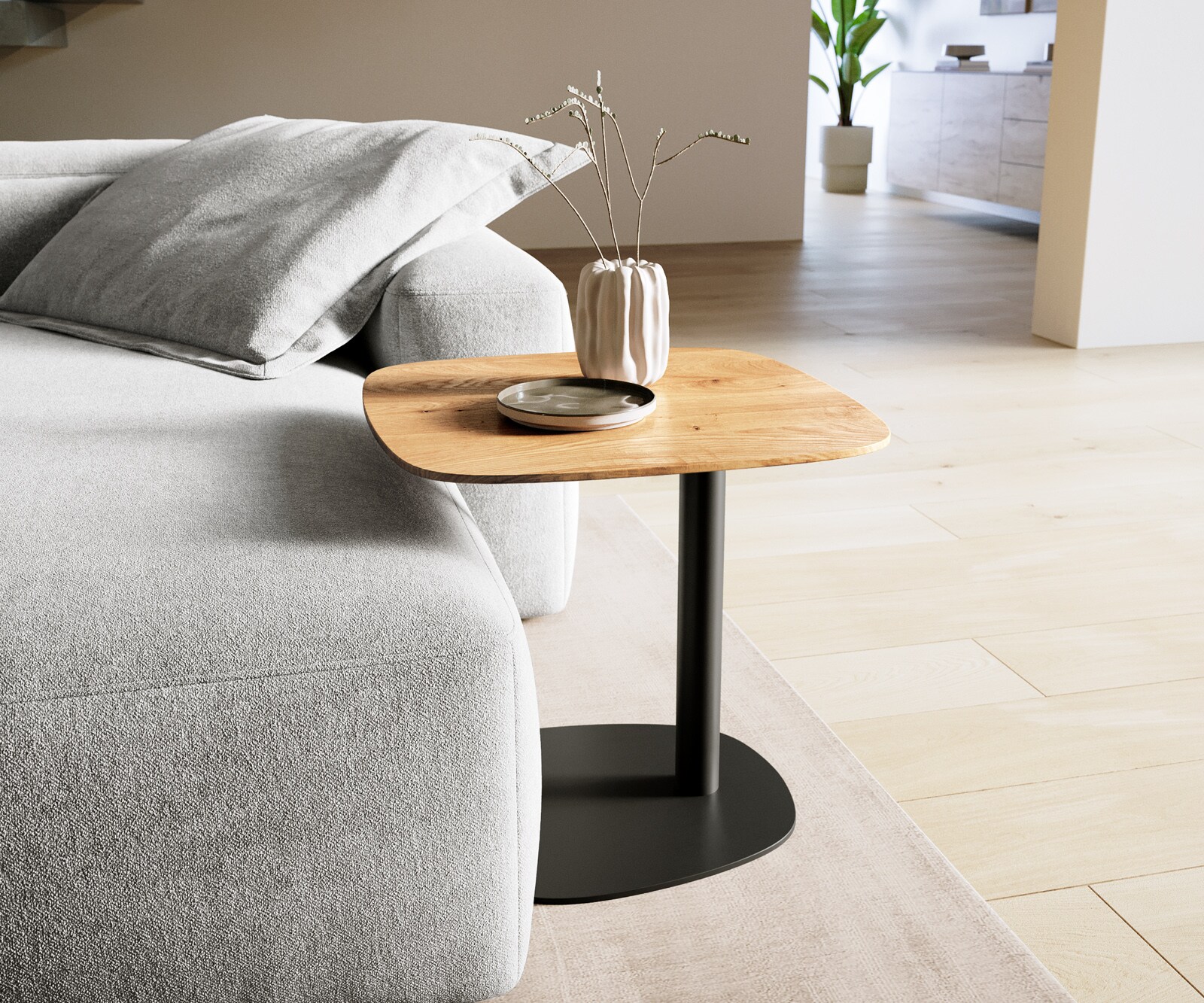 Couchtisch Edge Boot 50x50 cm Eiche Natur Schweizer Kante Eleny Metall Schwarz 2