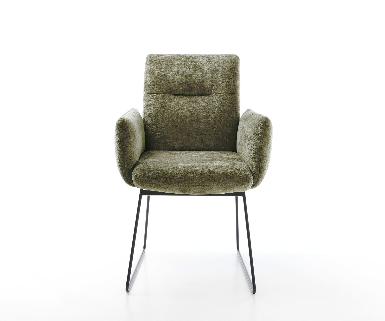 Esszimmerstuhl Jova-Flex mit Armlehnen Chenille Olive Kufengestell Schwarz Taschenfederkern 2