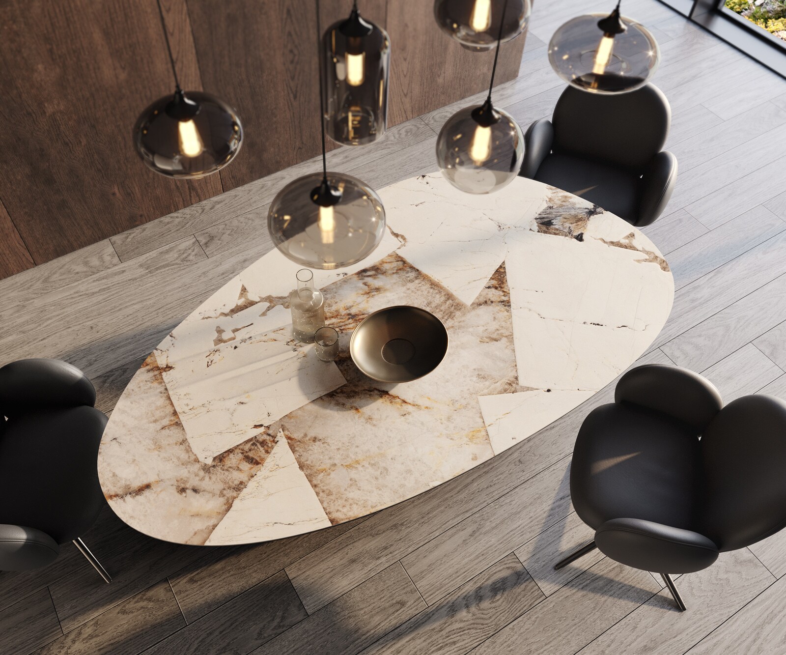 Table à manger Edge Oval 220x120 Céramique Iris FMG Patagonia Lappato Pilier Acier inoxydable Graphite 3