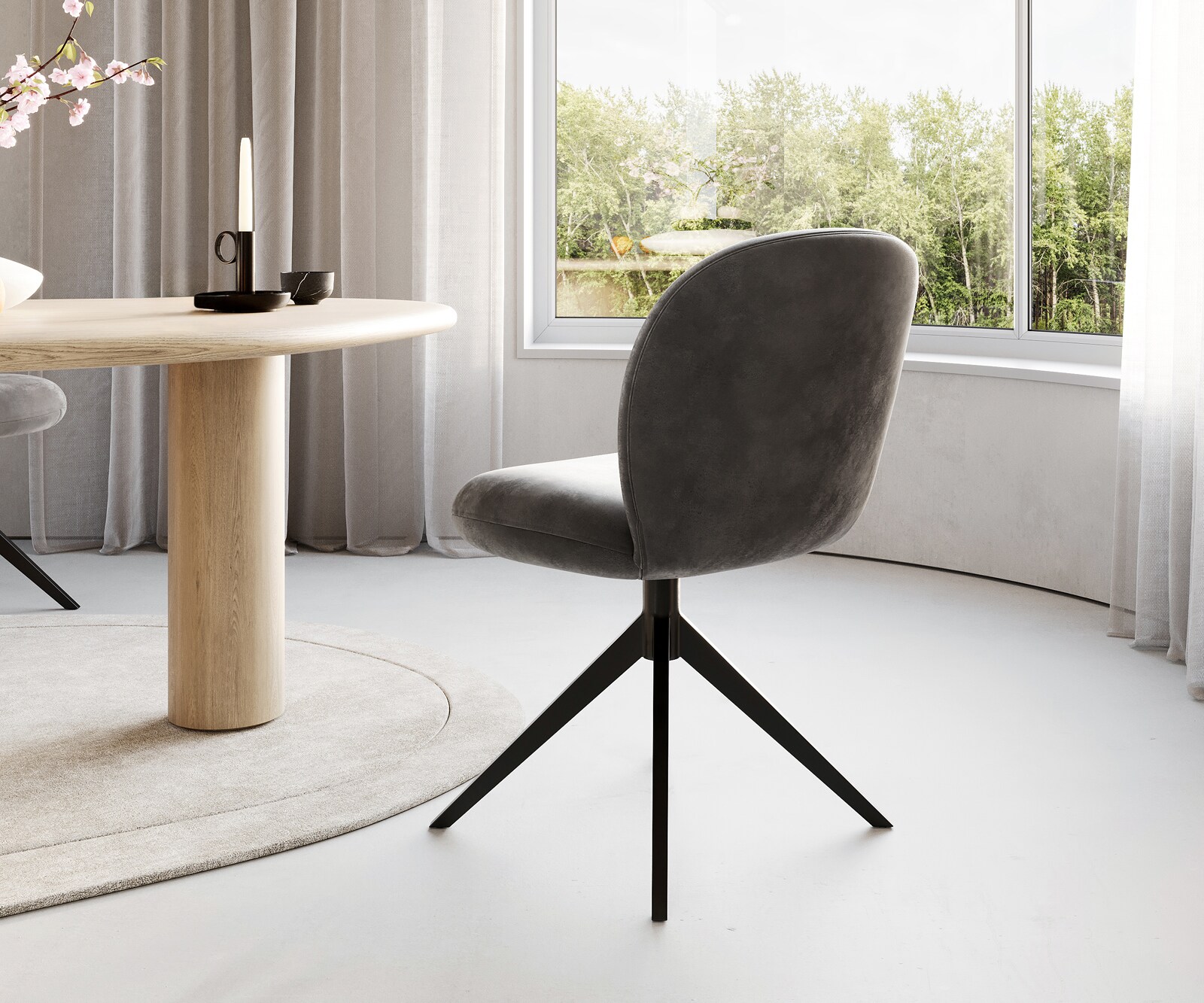 Chaise-pivotante Nube-Flex microvelours anthracite vintage pied croisé large noir pivotement sur 360° ressorts ensachés 4