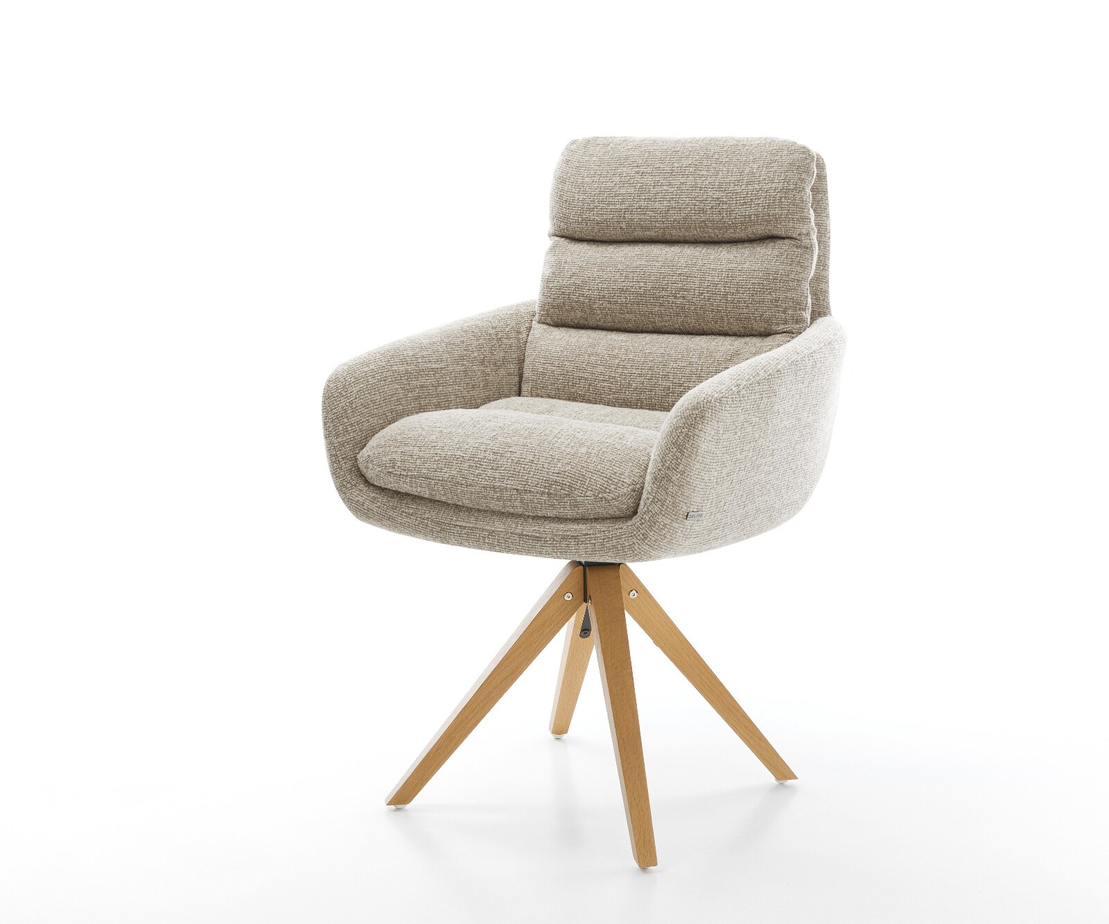 Drehstuhl Abelia-Flex mit Armlehnen Webstoff Soft Beige Holzgestell kantig Natur 180° drehbar