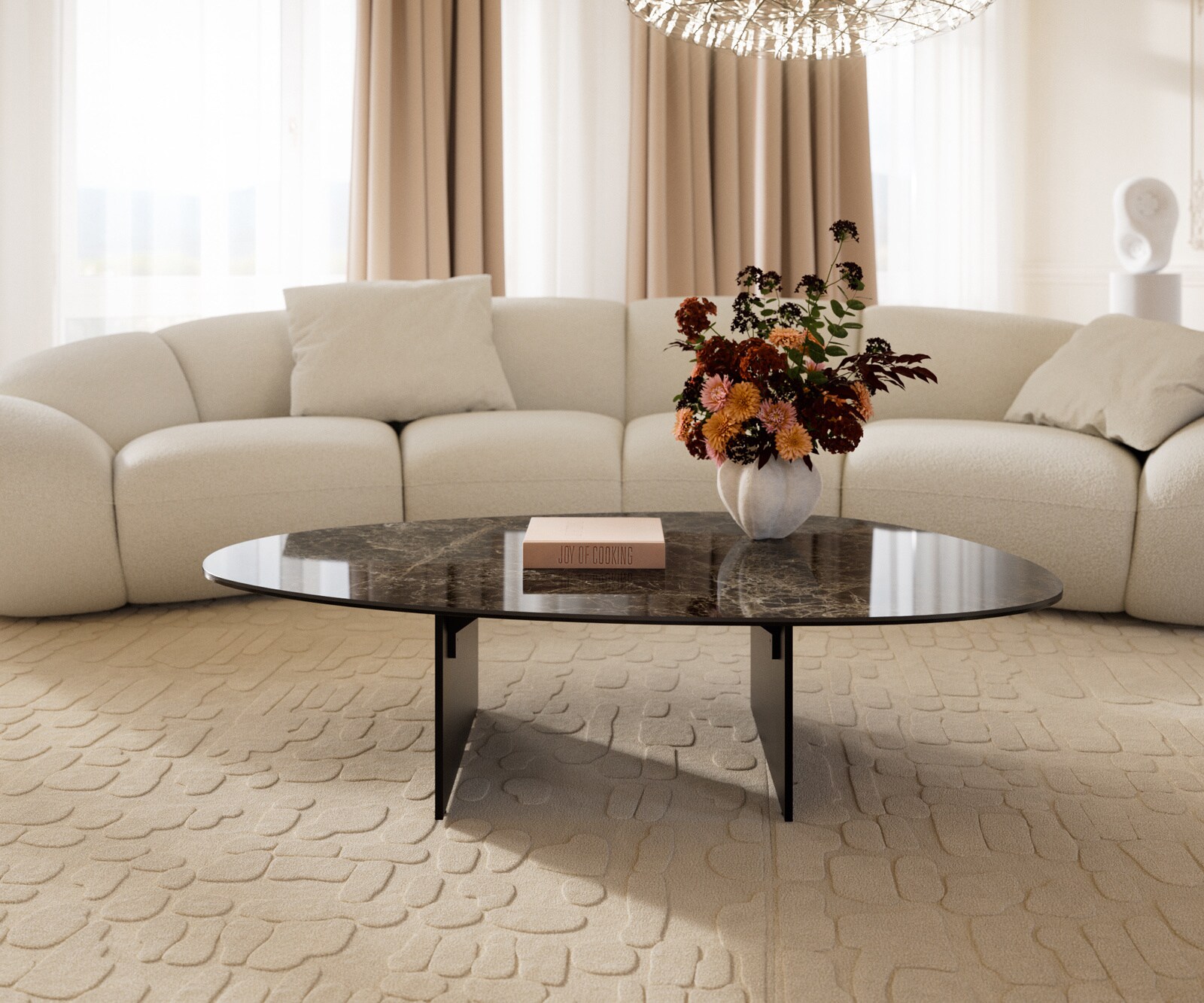 Couchtisch Edge Oval 140x75 cm Keramik Emperador Extra Lucidato Dunkelbraun Salto Metall Schwarz 1