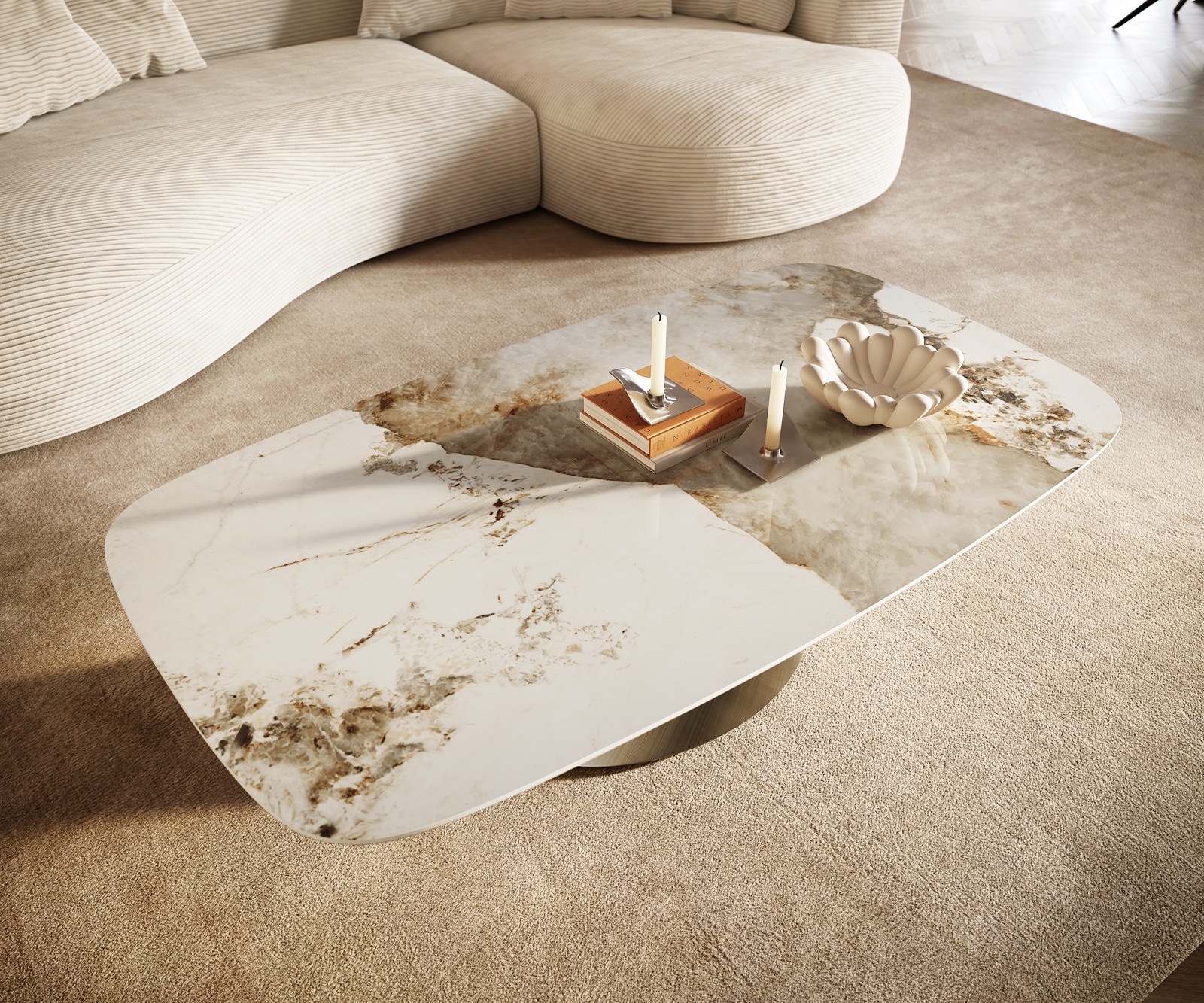 Table basse Edge Boot 140x80 cm céramique Minas Melange Conis doré métallique 6