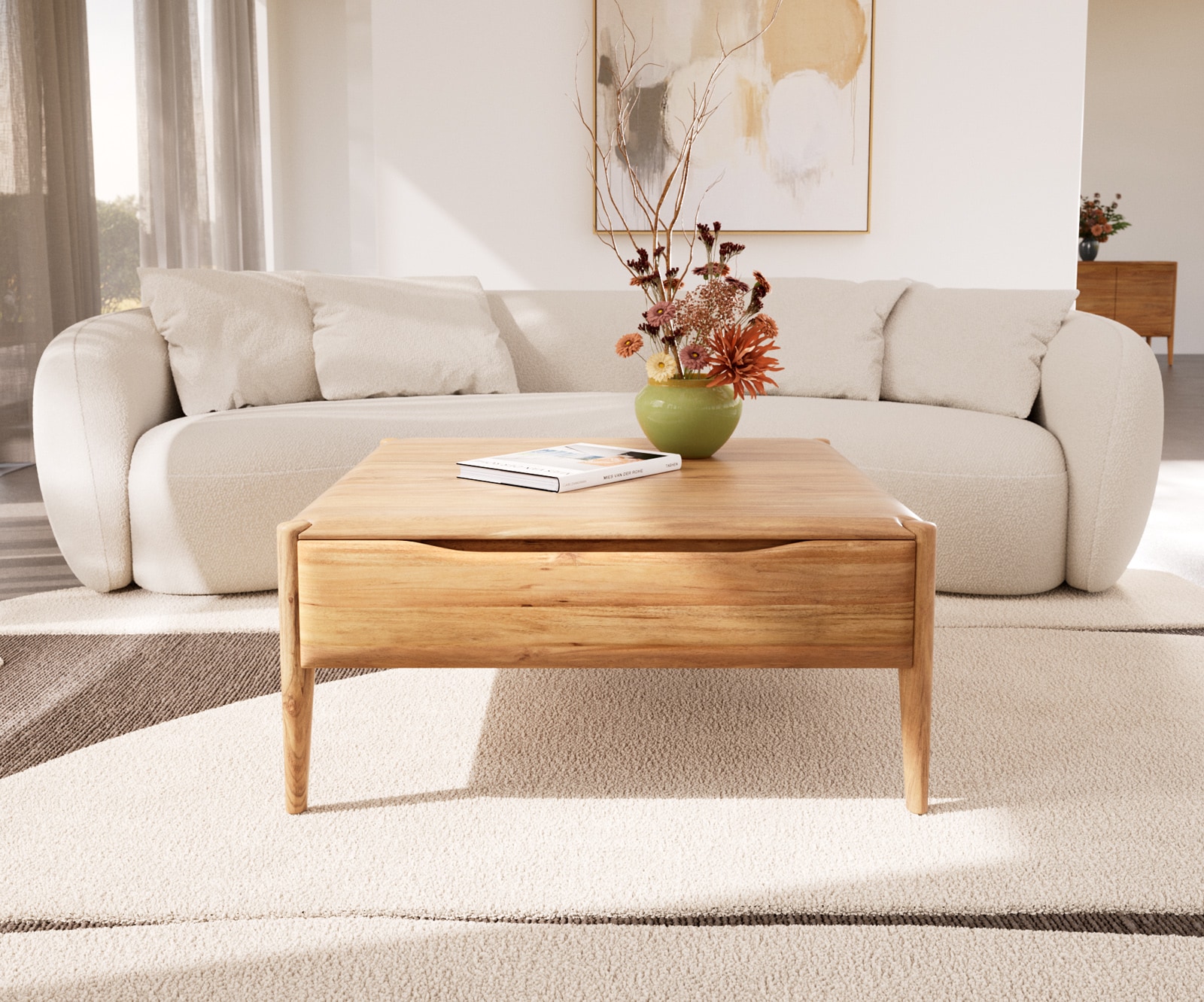 Couchtisch Simcha 90x90 cm Akazie Natur 1 Klappe 1 Couchtisch Simcha 90x90 cm Akazie Natur 1 Klappe 1