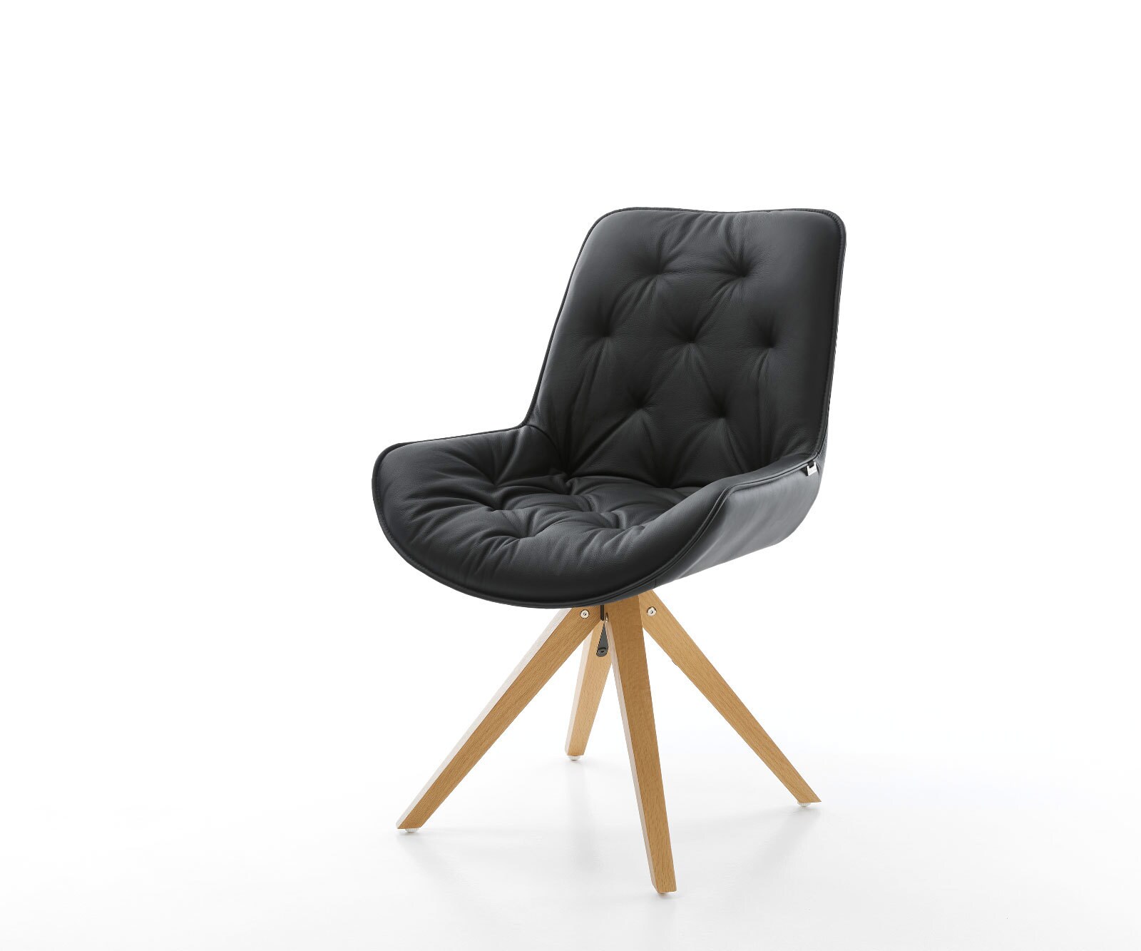 Chaise-pivotante Taimi-Flex cuir véritable noir cadre en bois angulaire pivote sur 180°
