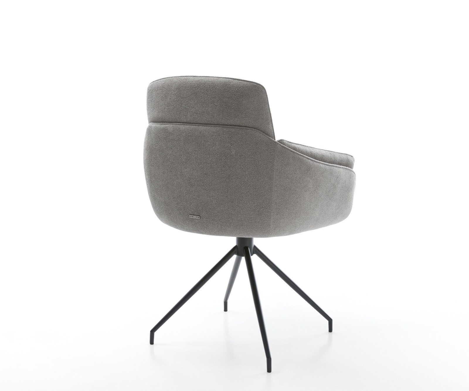 Chaise-de-salle-à-manger Luan-Flex avec accoudoirs tissu structuré doux gris pied croisé conique noir 5