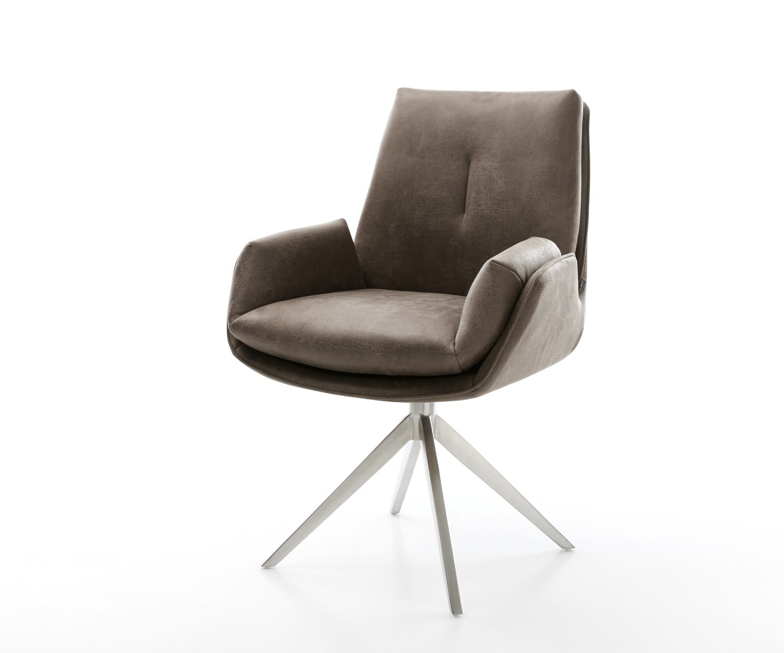 Drehstuhl Clea-Flex Mikrofaser Taupe Vintage Kreuzgestell breit Edelstahl 360° drehbar Wippfunktion
