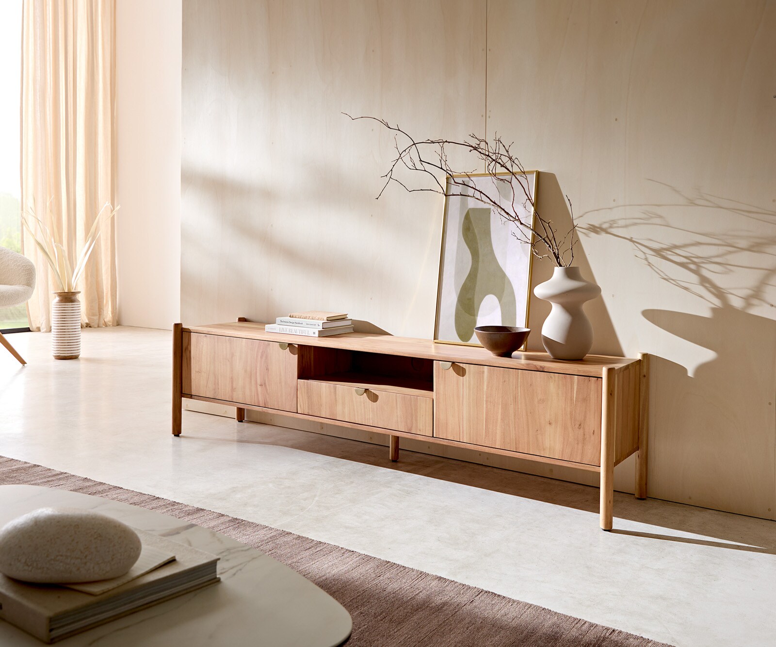 Meuble-TV Caius 220 cm acacia aura 4 portes 5