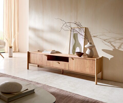Meuble-TV Caius 175 cm acacia Aura 2 portes 1 tiroir 1 compartiment