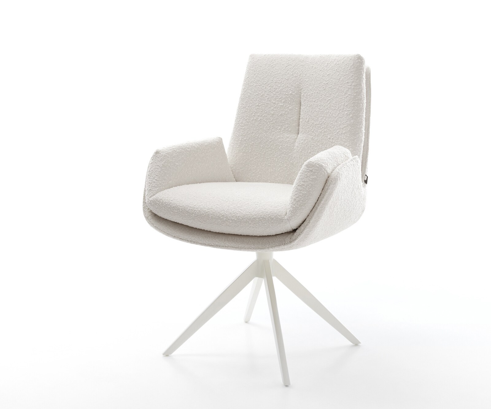 Drehstuhl Clea-Flex Bouclé Creme-Weiß Kreuzgestell breit Weiß 360° drehbar Wippfunktion