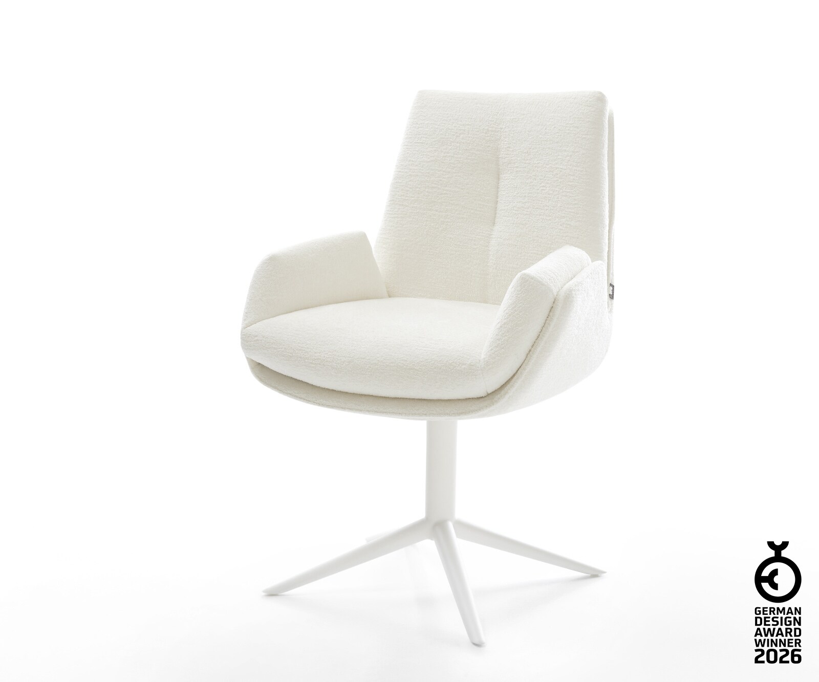 Chaise-pivotante Clea-Flex bouclé doux beige pied de chaise 4 branches blanc pivotement sur 360° fonction bascule 1