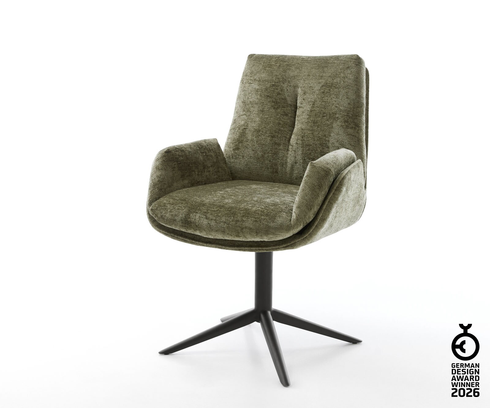 Drehstuhl Clea-Flex Chenille Olive Fußkreuz Schwarz 360° drehbar Wippfunktion
