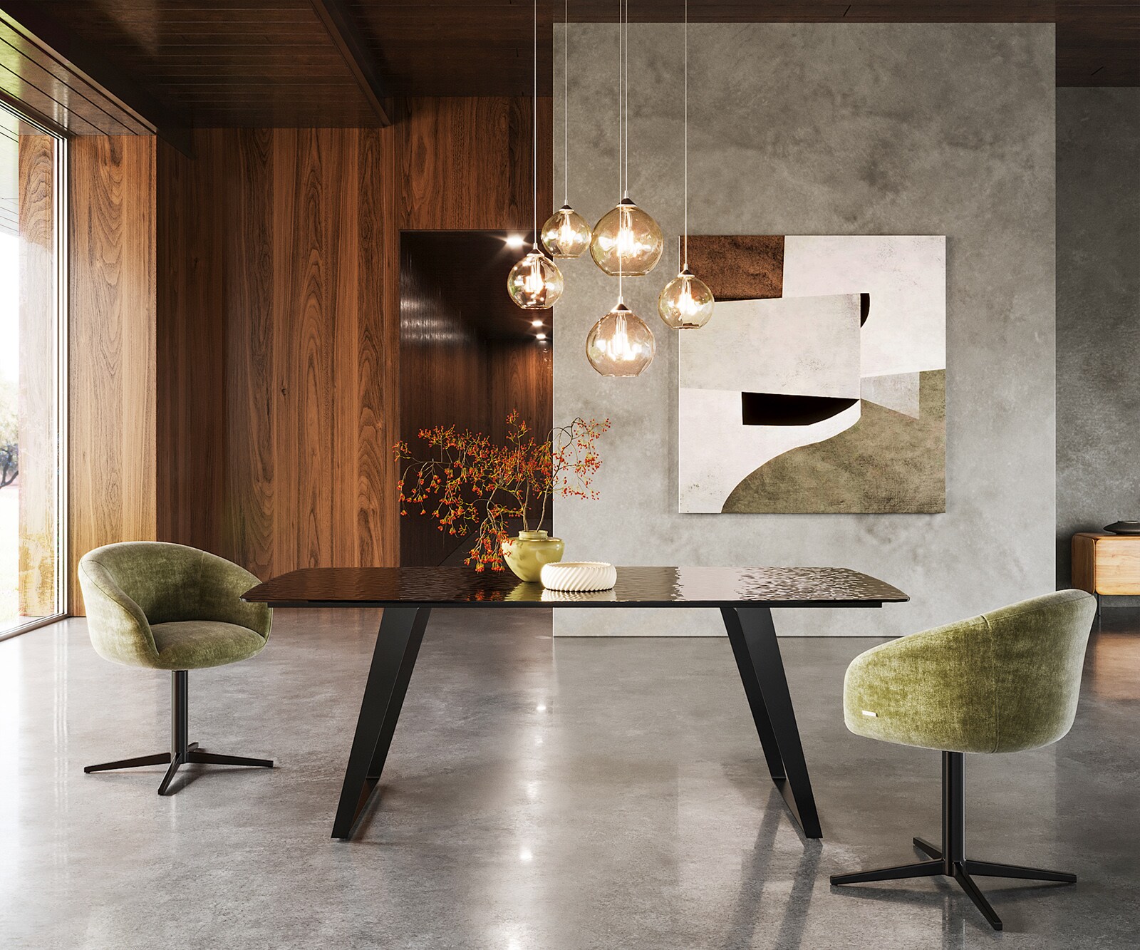 Table à manger Edge Boot 200x100 verre en relief noir 3D-Design métal incliné noir 1