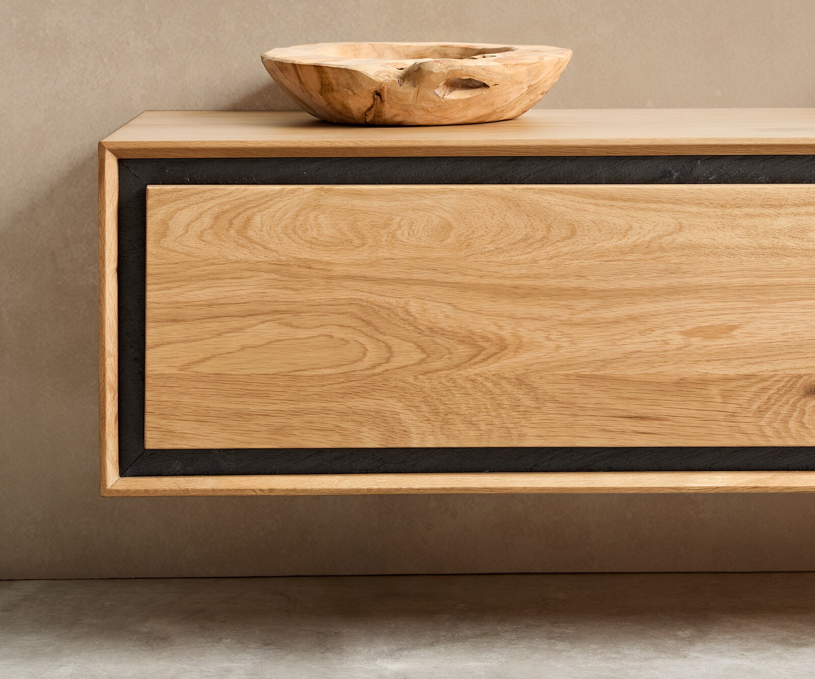 Meuble-TV Stonegrace 200 cm chêne naturel 4 portes placage pierre flottant 5