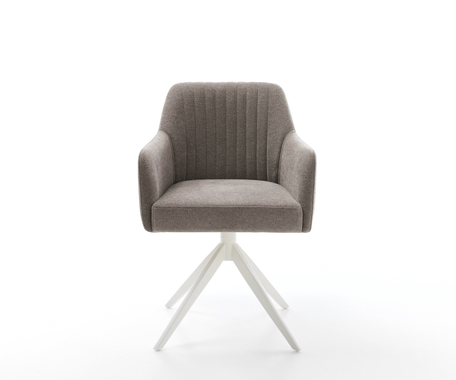 Chaise-pivotante Greg-Flex tissu structuré doux taupe pied croisé large blanc pivotement sur 360° fonction bascule ressorts ensachés 1