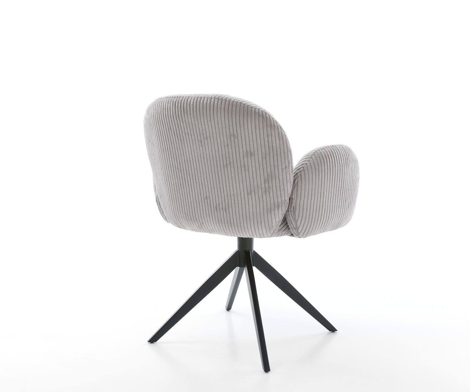 Chaise-pivotante Nube-Flex avec accoudoirs côtelé gris argenté pied croisé large noir pivotement sur 360° ressorts ensachés 5