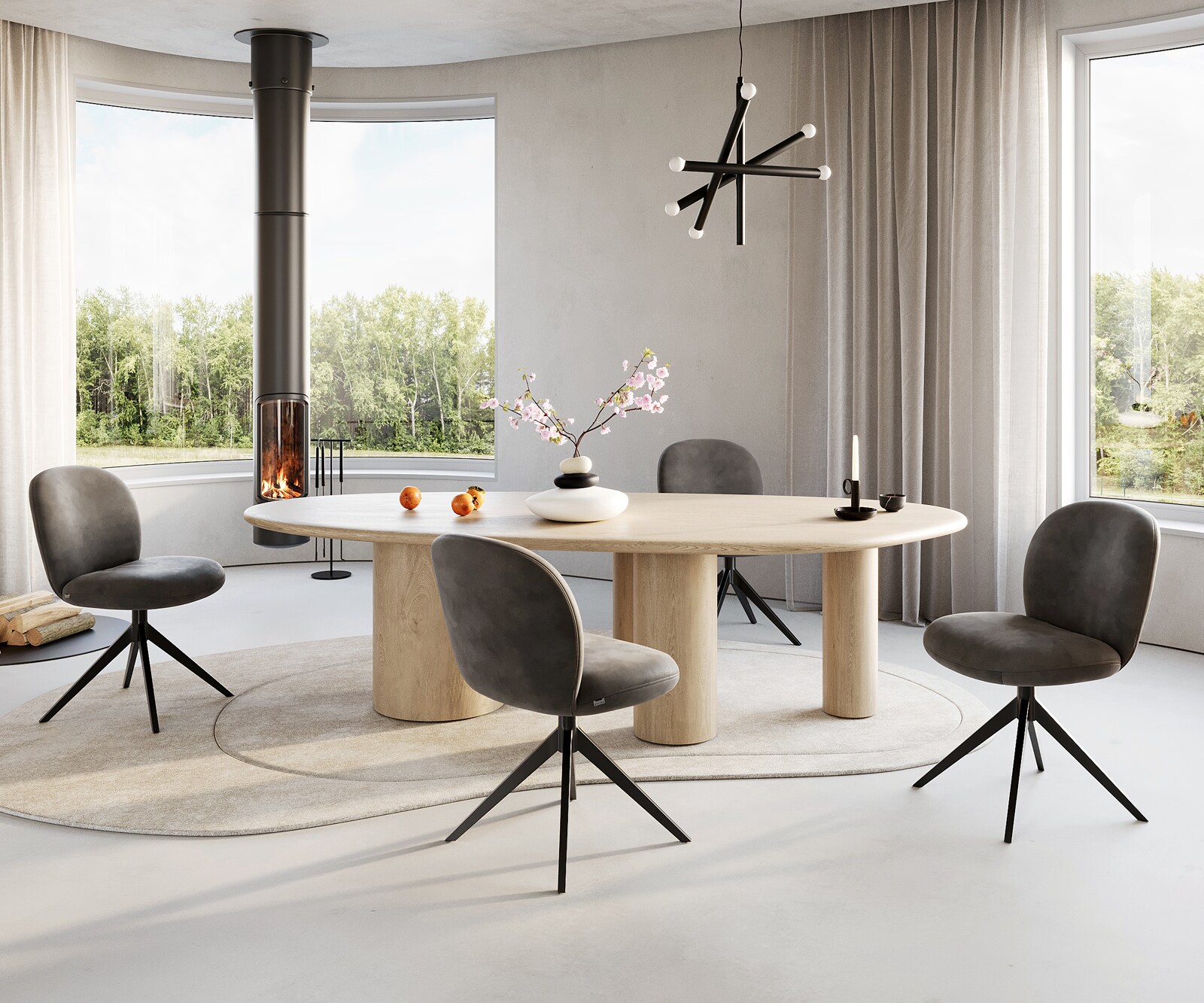 Chaise-pivotante Nube-Flex microvelours anthracite vintage pied croisé large noir pivotement sur 360° ressorts ensachés 3