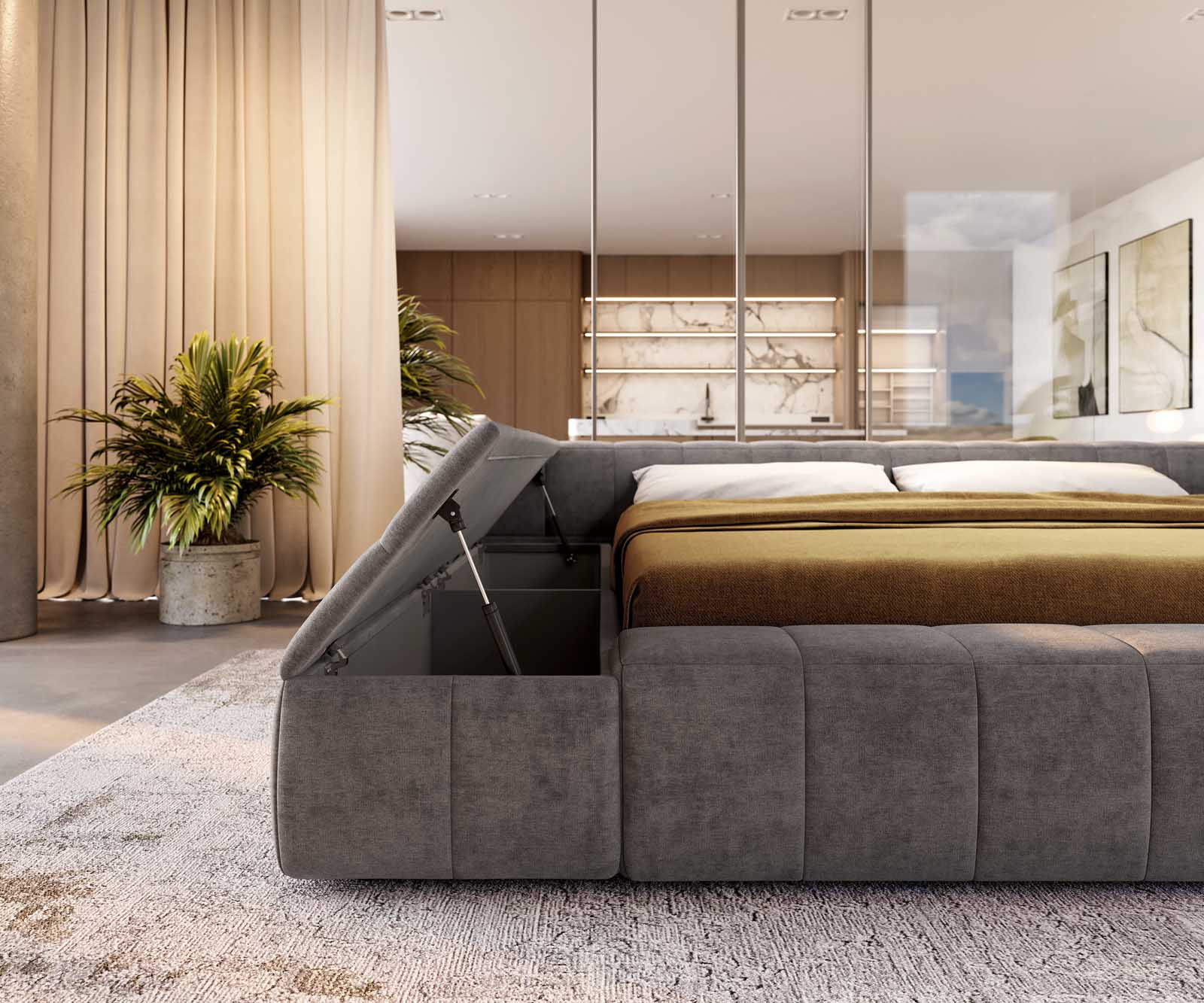 Polsterbettgestell Espazio 180x200 cm Mikrofaser Grau mit Stauraum 6 Polsterbettgestell Espazio 180x200 cm Mikrofaser Grau mit Stauraum 6