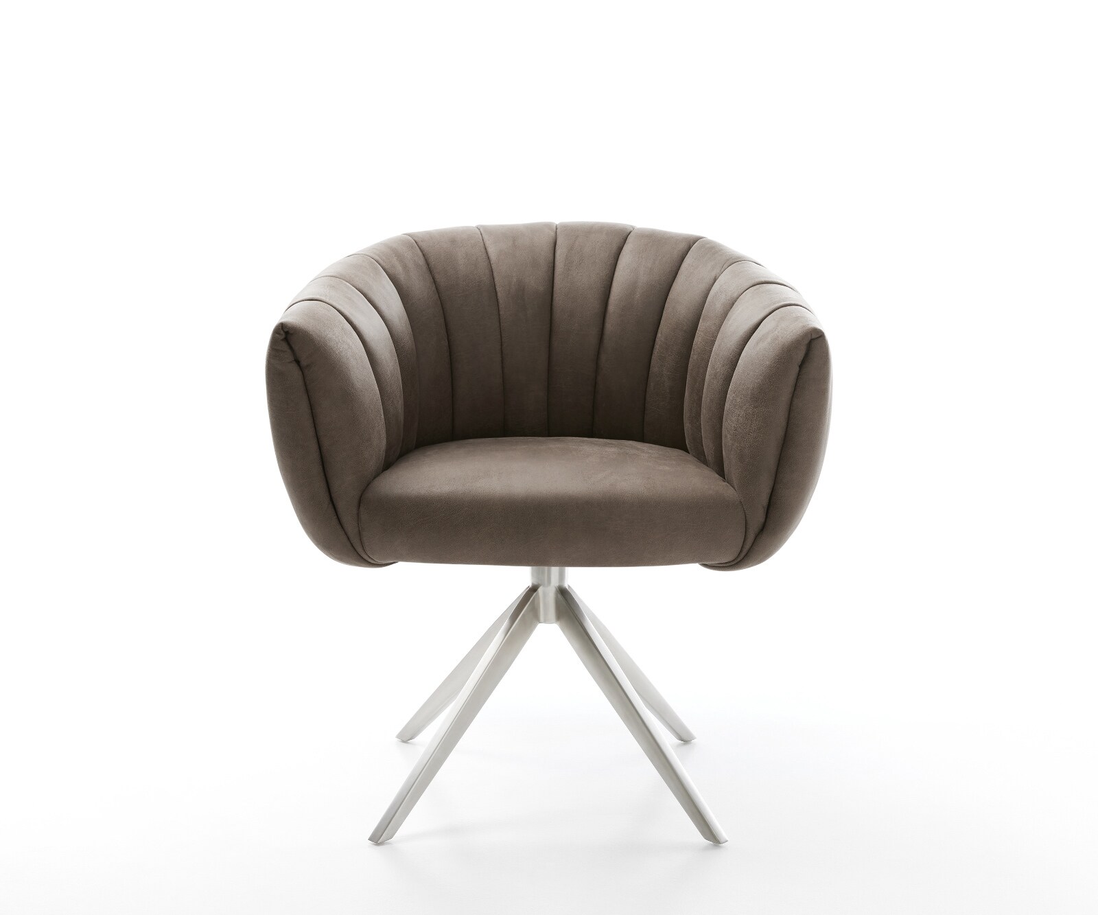 Chaise-pivotante Jada-Flex microvelours taupe vintage pied croisé large acier inoxydable brossé pivotement sur 360° fonction bascule ressorts ensachés 1