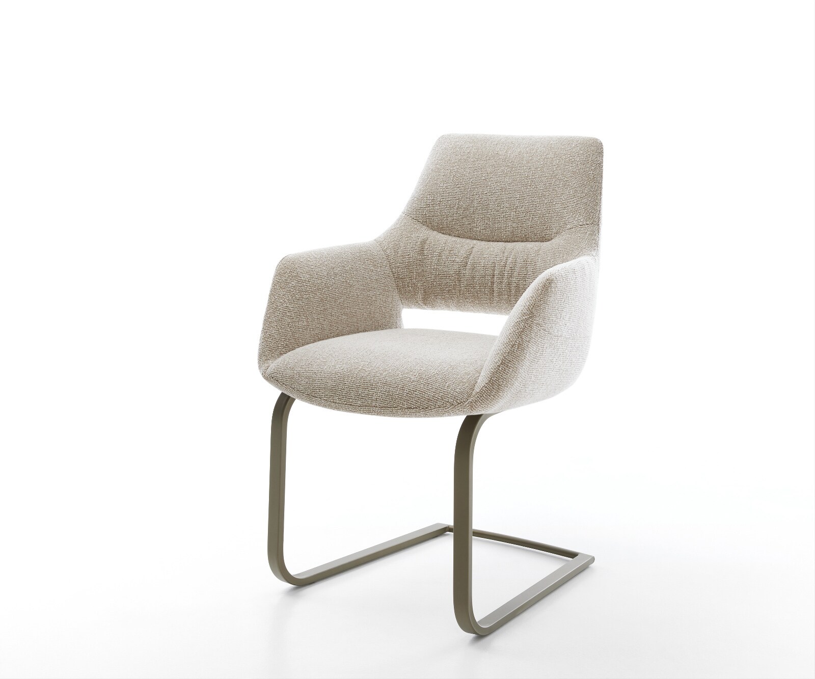 Freischwinger Yago-Flex mit Armlehnen Webstoff Soft Beige Freischwinger flach Effektfinish Titan Taschenfederkern