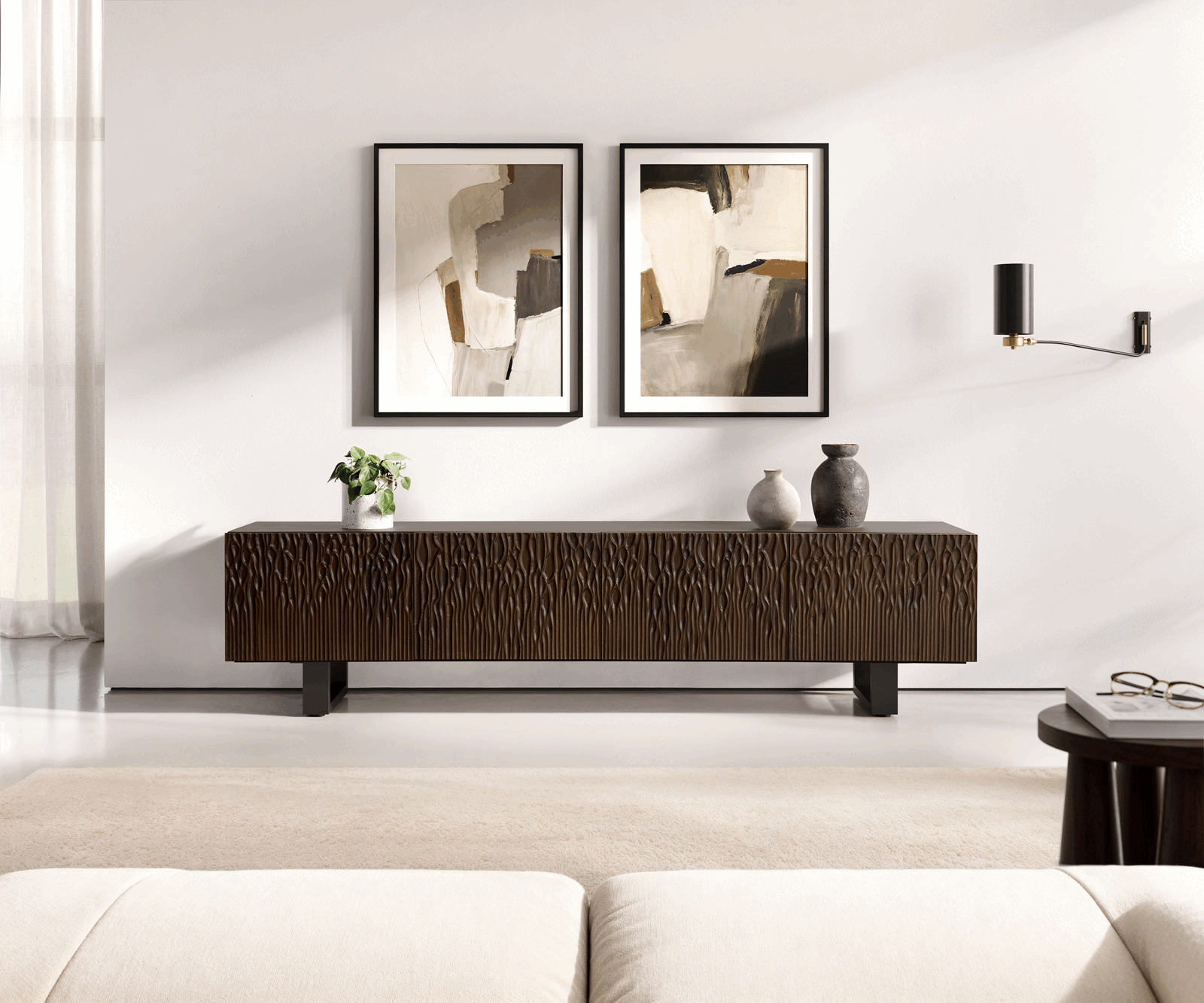 Lowboard Follia 200 cm Mango Braun 4 Türen Kufe Metall Schwarz 1